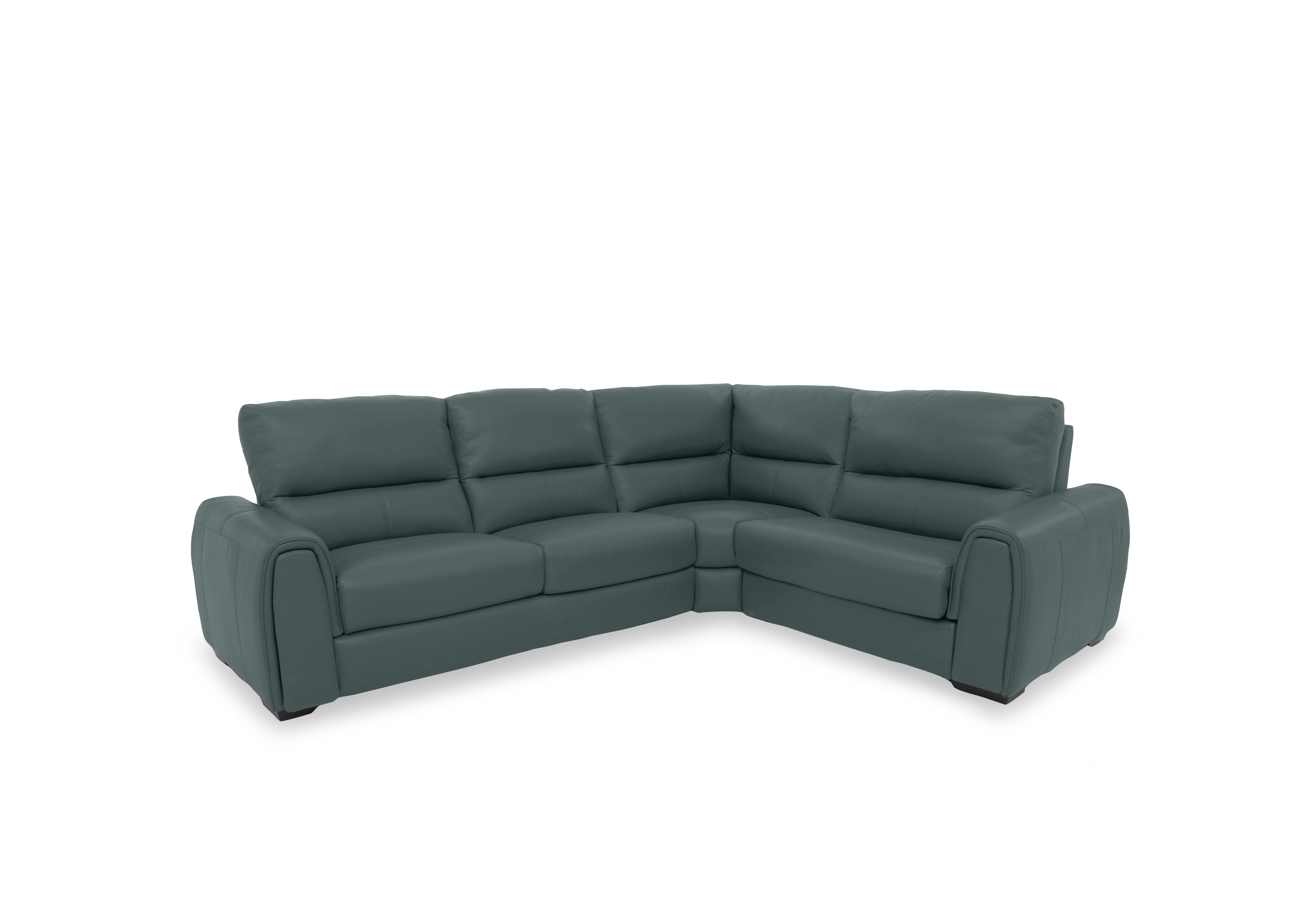 Flex Leather Small Corner Sofa Bed with Power Recliner and Storage Arms in Bv-301e Lake Green on Furniture Village