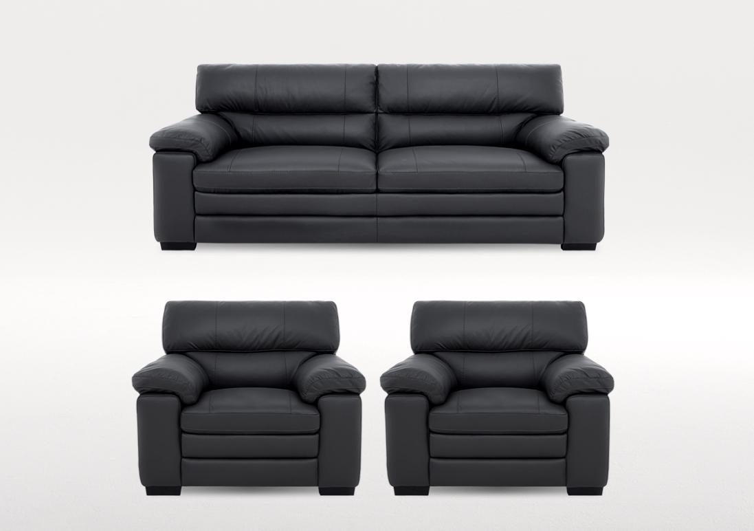 Cozee 3 Seater Leather Sofa and 2 Leather Armchairs Set in Nw-517e Shale Grey on Furniture Village