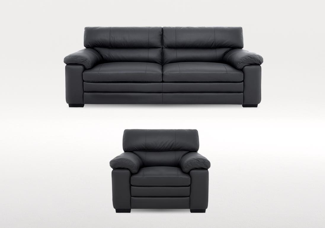 Cozee 3 Seater Leather Sofa and Leather Armchair Set in Nw-517e Shale Grey on Furniture Village