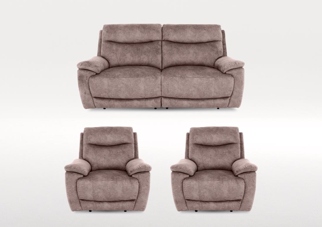 Sloane 3 Seater Fabric Power Recliner Sofa and 2 Fabric Power Recliner Armchairs Set in Marble Charcoal Grey 18175 on Furniture Village