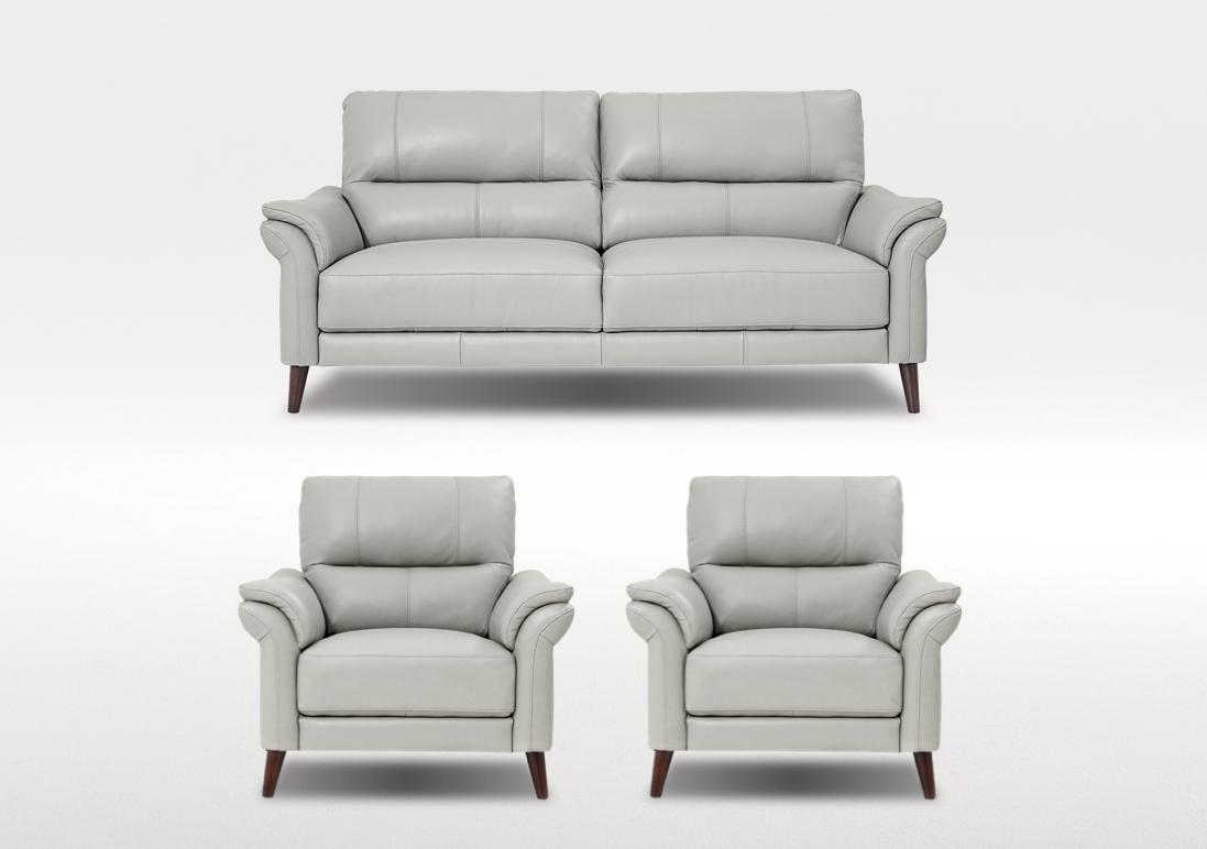 Winner 3 Seater Leather Sofa and 2 Leather Armchairs Bundle in Oslo Cat-40/27 Light Grey on Furniture Village