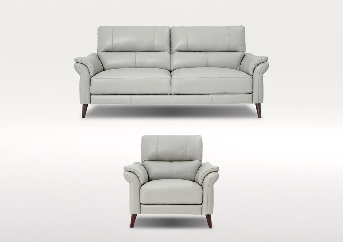 Winner 3 Seater Leather Sofa and Leather Armchair Set in Oslo Cat-40/27 Light Grey on Furniture Village