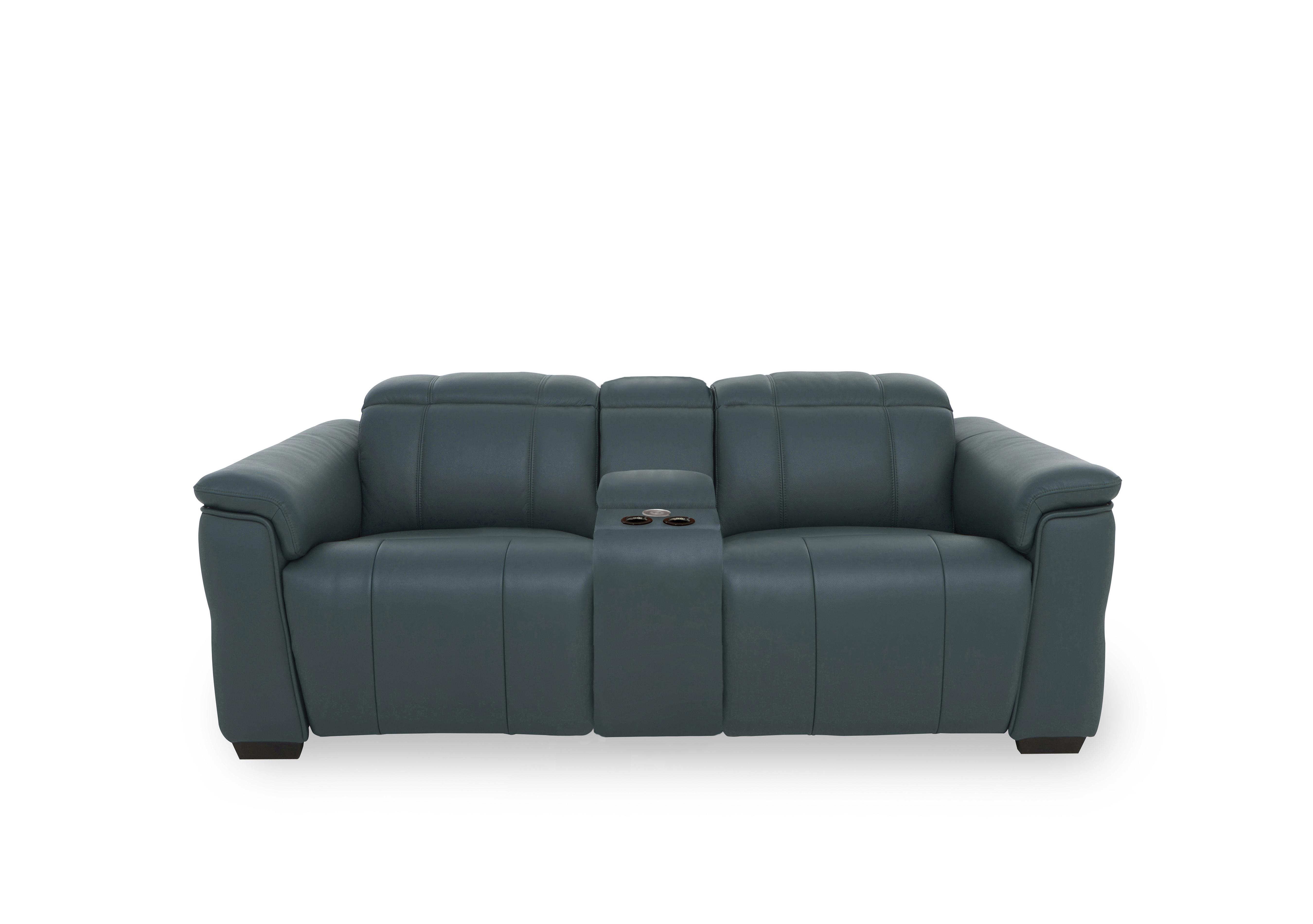 Inca Leather 2 Seater Power Recliner Sofa with Pop Up Light Console and Power Headrests in Cat-40/09 Peacock on Furniture Village