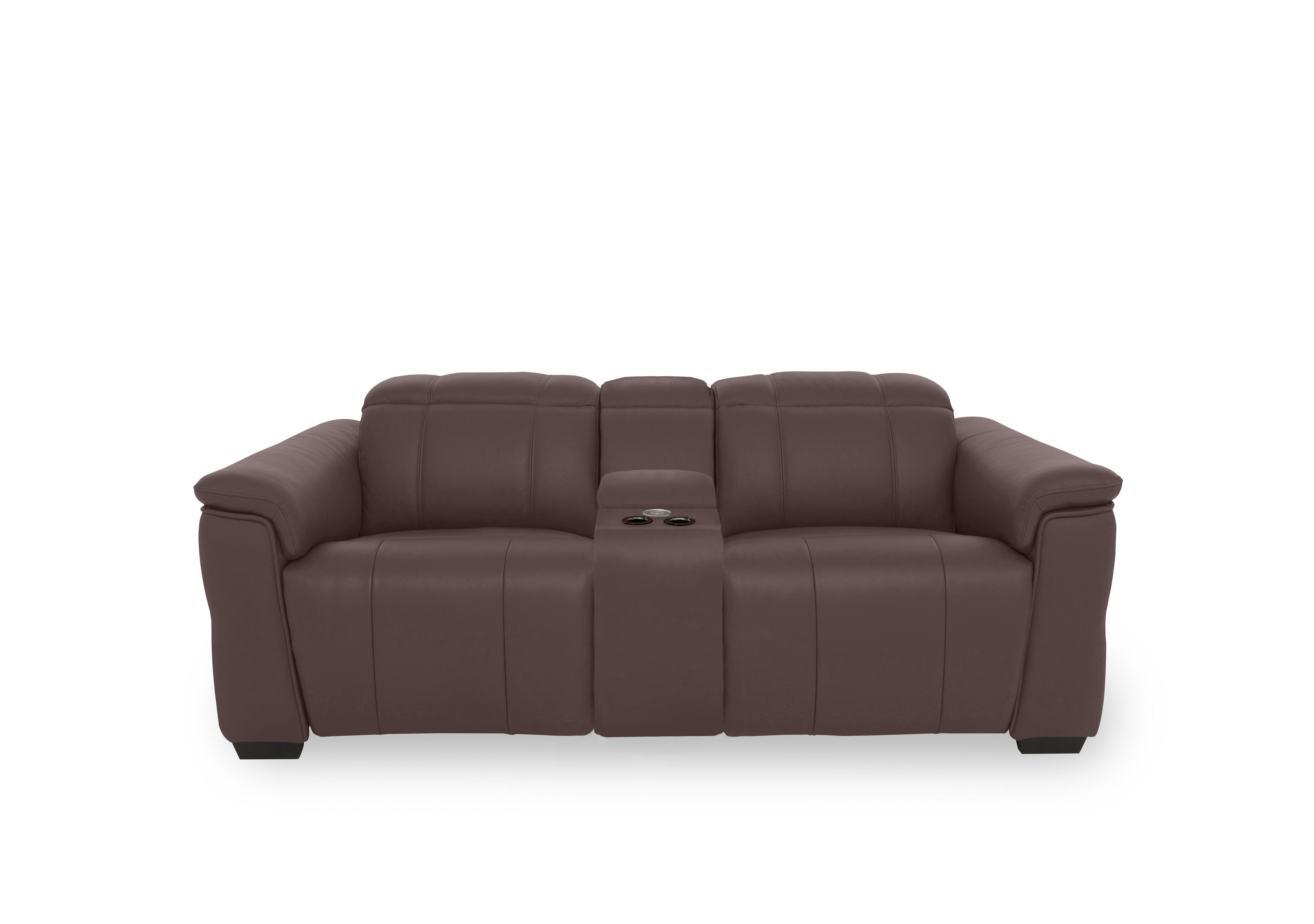 Inca Leather 2 Seater Power Recliner Sofa with Pop Up Light Console and Power Headrests in Cat-40/30 Mulberry on Furniture Village