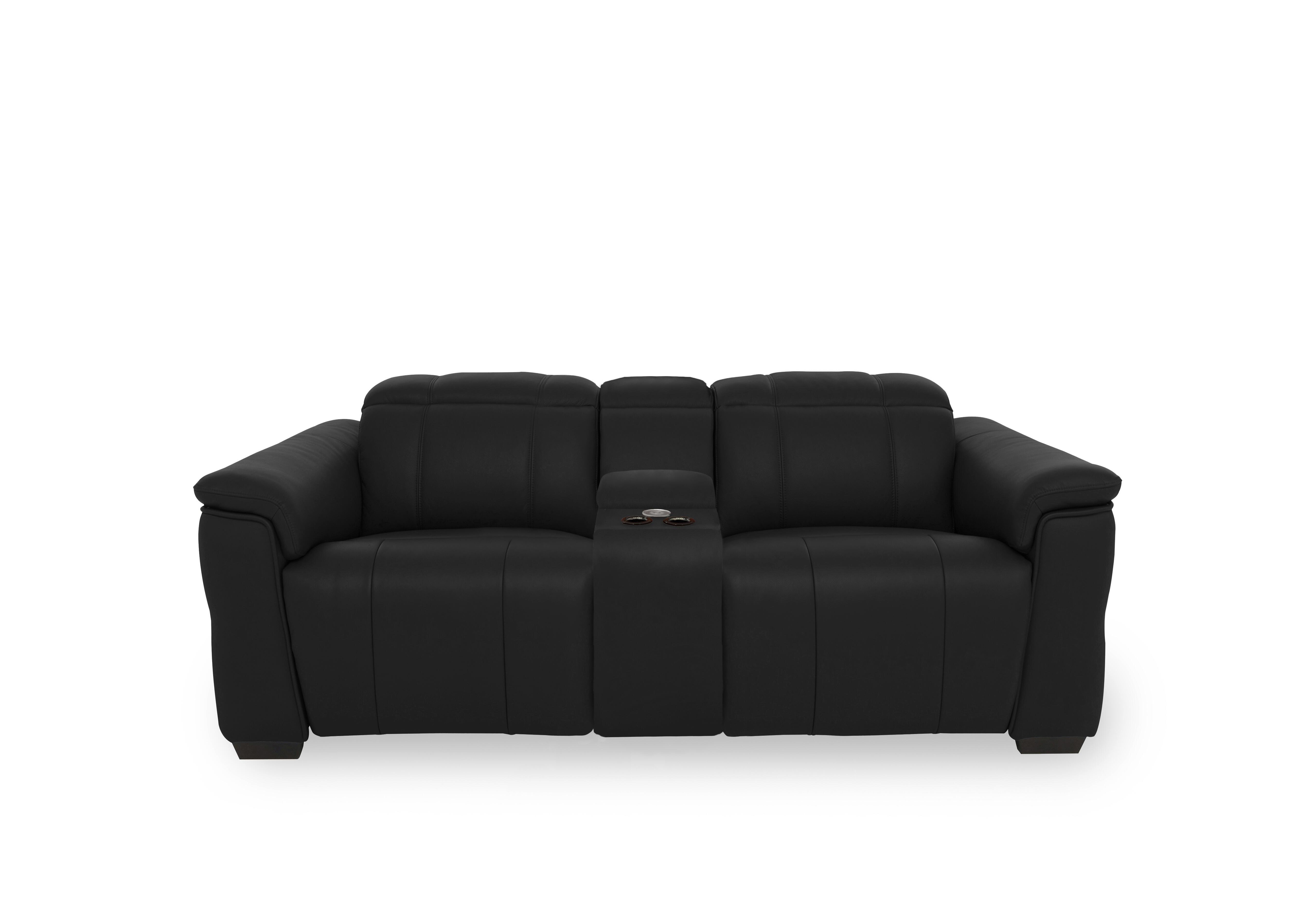 Inca Leather 2 Seater Power Recliner Sofa with Pop Up Light Console and Power Headrests in Cat 60-22 Montana Jet Black on Furniture Village