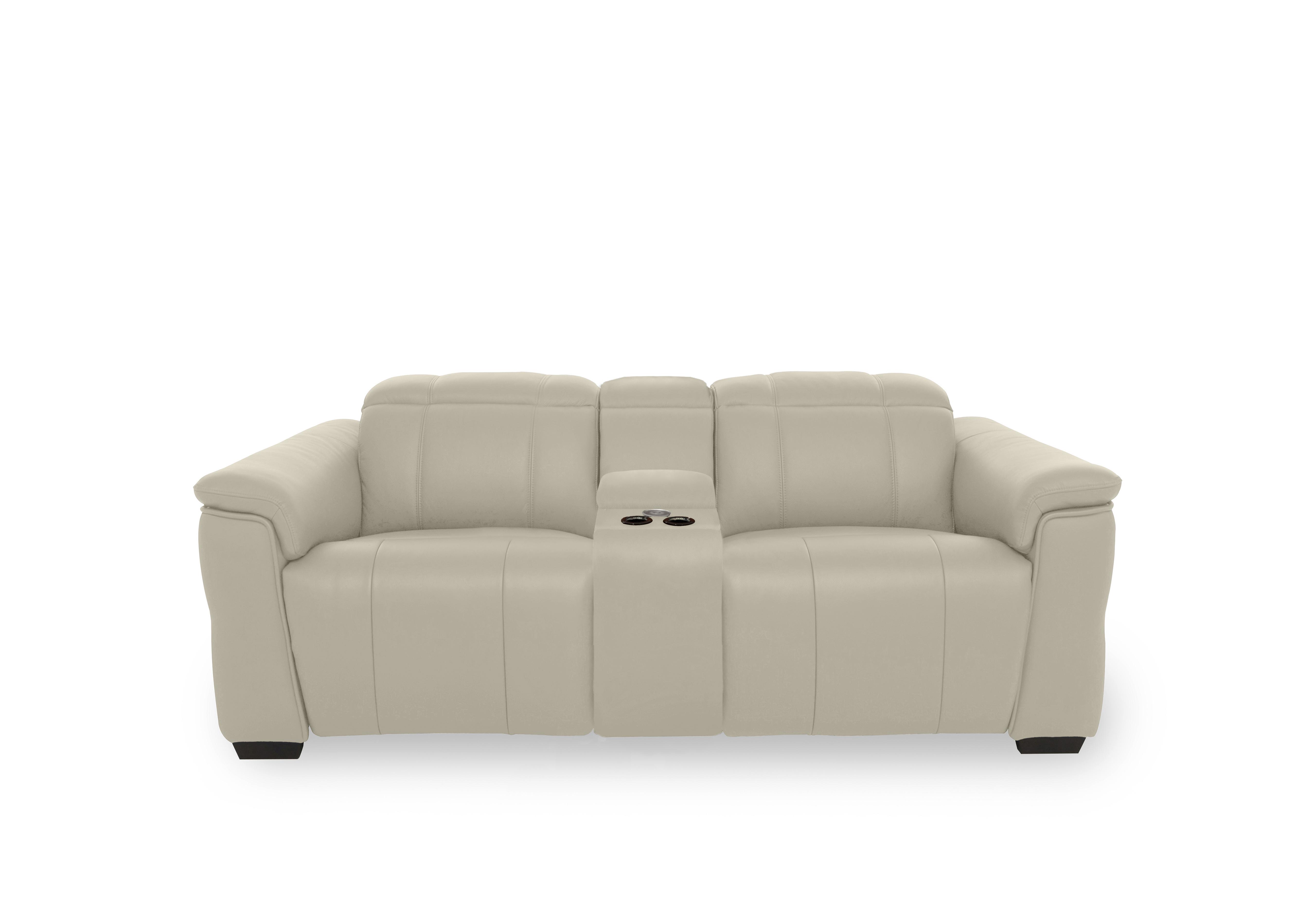 Inca Leather 2 Seater Power Recliner Sofa with Pop Up Light Console and Power Headrests in Cat-60/05 Bone China on Furniture Village
