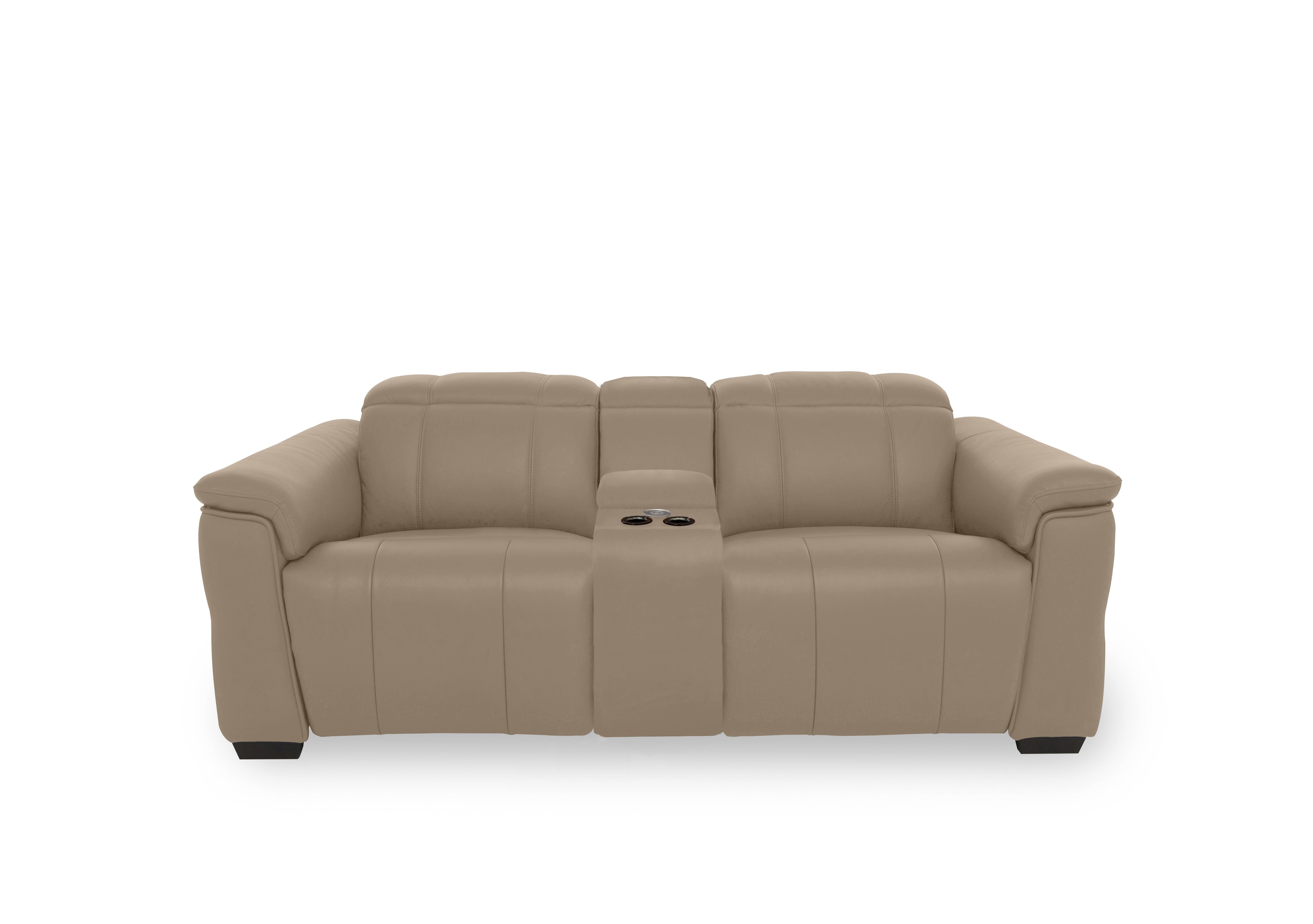 Inca Leather 2 Seater Power Recliner Sofa with Pop Up Light Console and Power Headrests in Cat-60/06 Barley on Furniture Village