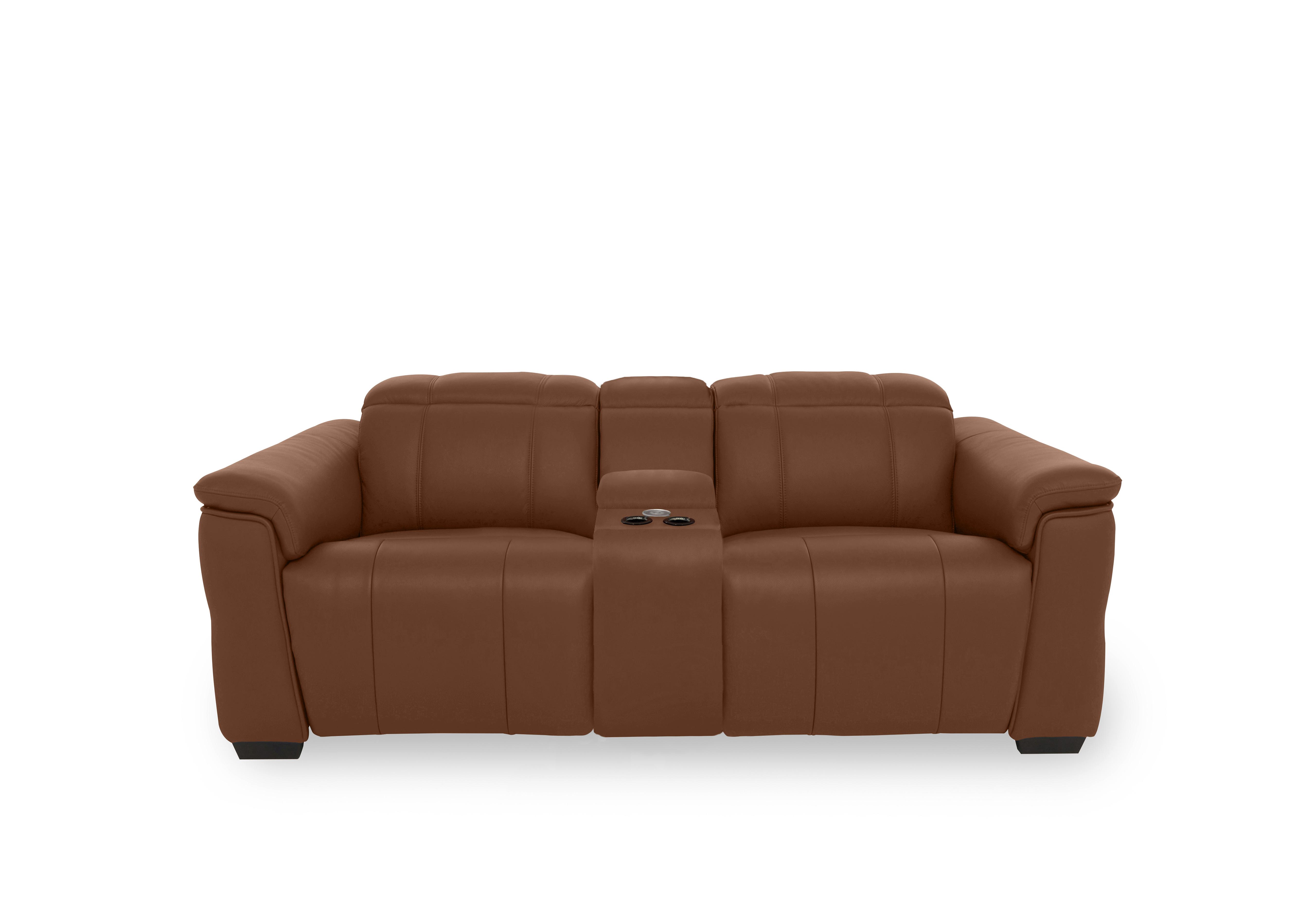 Inca Leather 2 Seater Power Recliner Sofa with Pop Up Light Console and Power Headrests in Cat-60/07 Butterscotch on Furniture Village