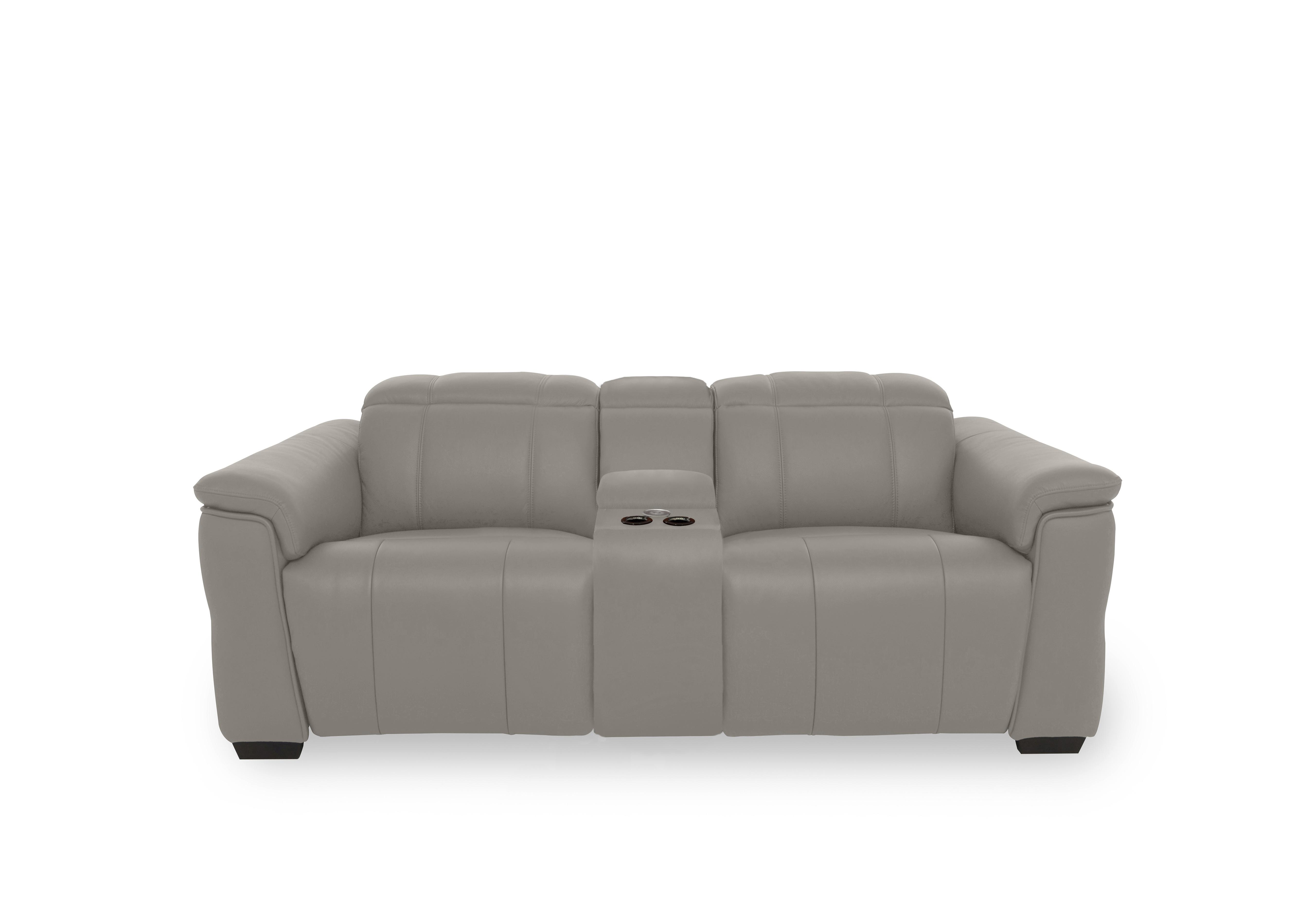 Inca Leather 2 Seater Power Recliner Sofa with Pop Up Light Console and Power Headrests in Cat-60/28 New Grey on Furniture Village