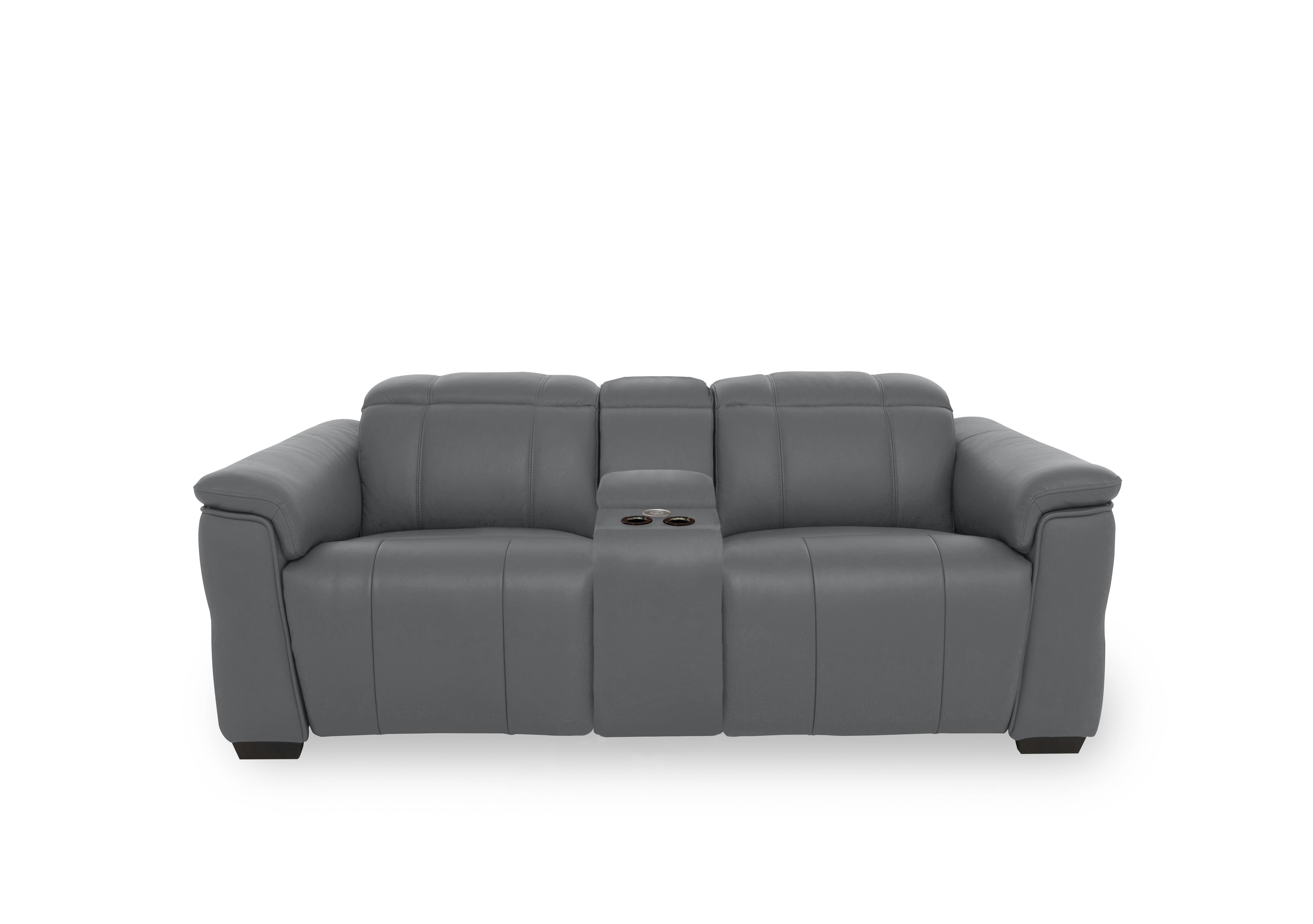 Inca Leather 2 Seater Power Recliner Sofa with Pop Up Light Console and Power Headrests in Cat-60/33 Granite on Furniture Village