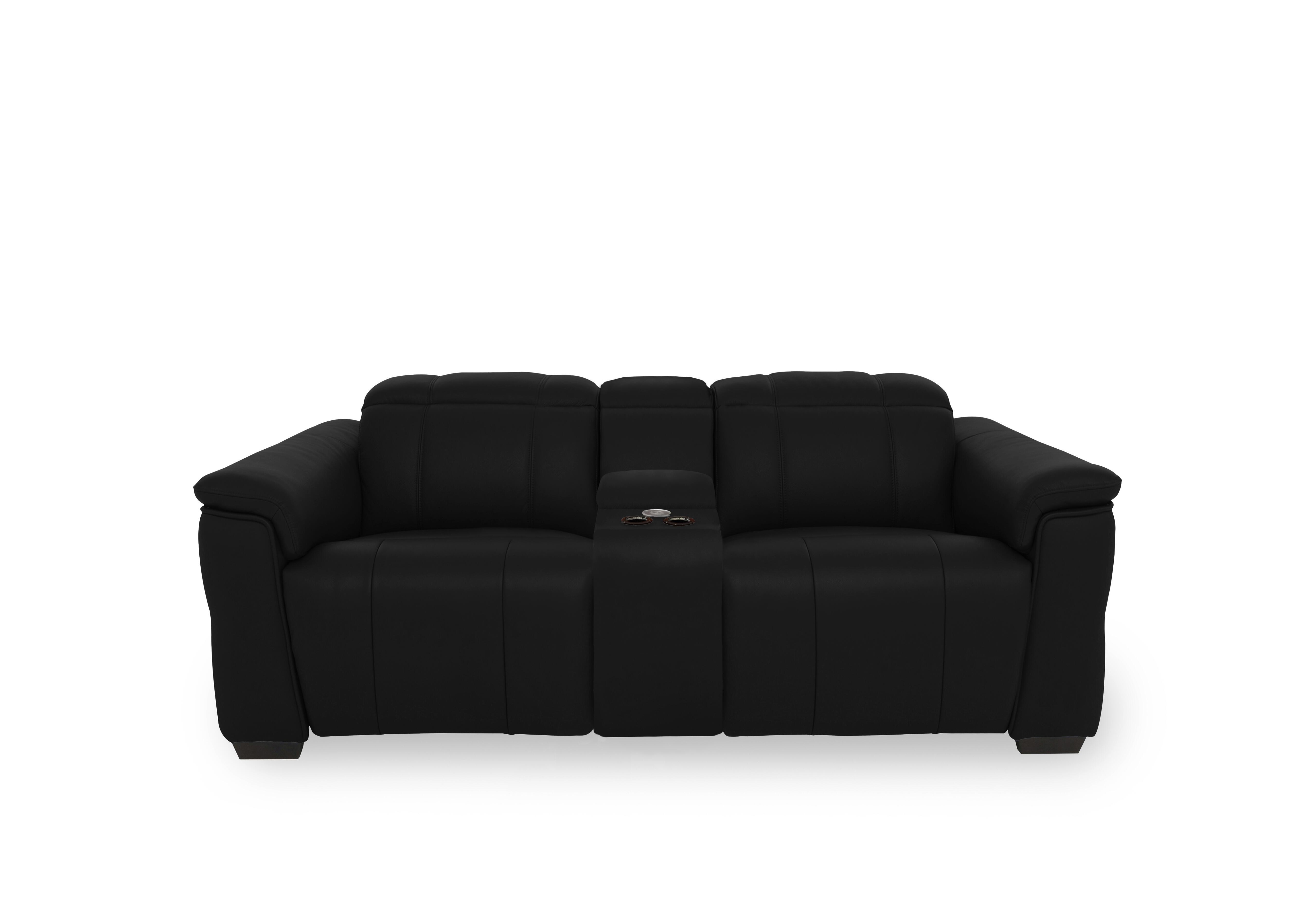 Inca Leather 2 Seater Power Recliner Sofa with Pop Up Light Console and Power Headrests in Oslo Cat-40/23 Jet Black on Furniture Village