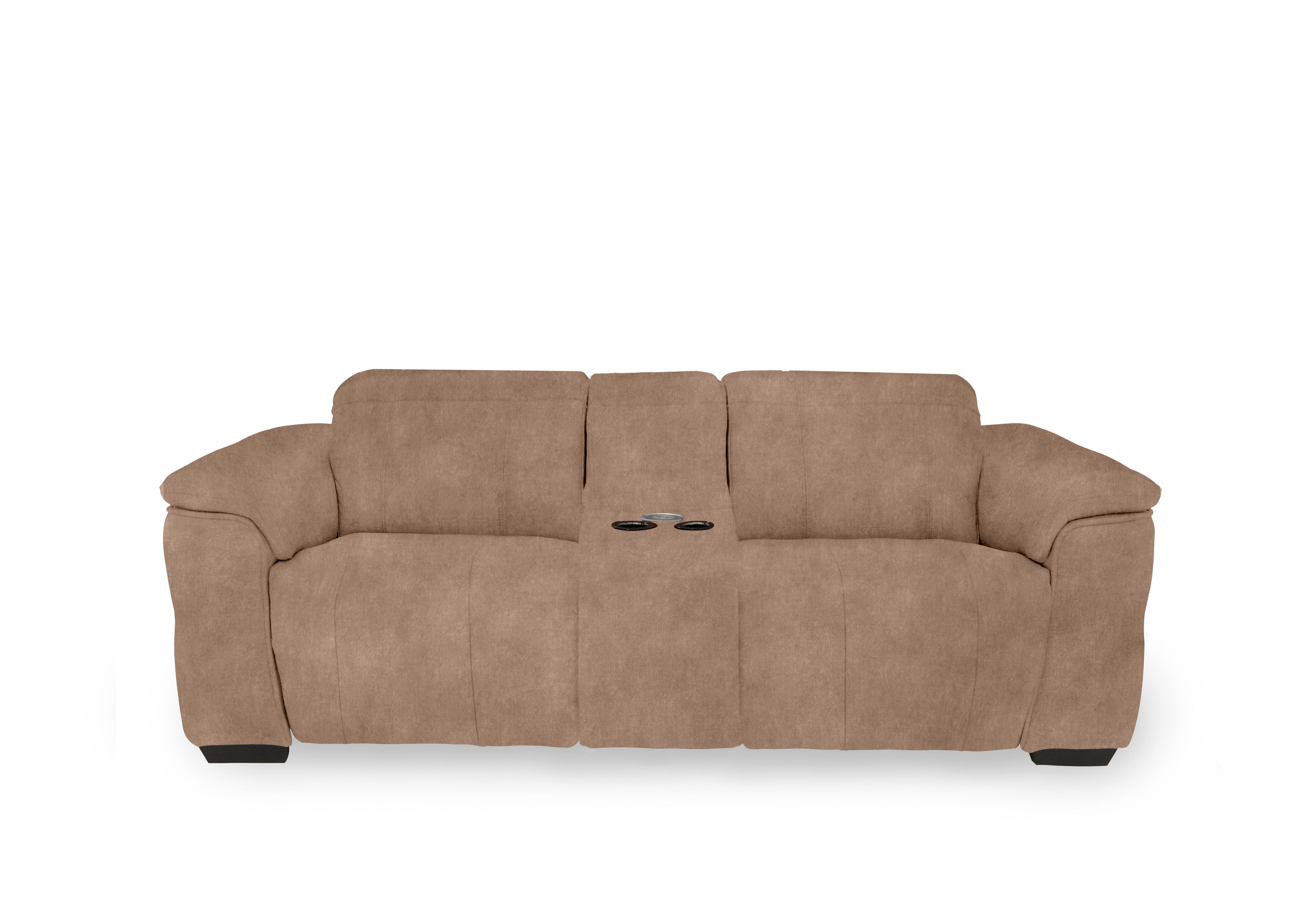 Inca Fabric 3 Seater Power Recliner Sofa with Pop Up Light Console and Power Headrests in Dexter Sand 43507 on Furniture Village