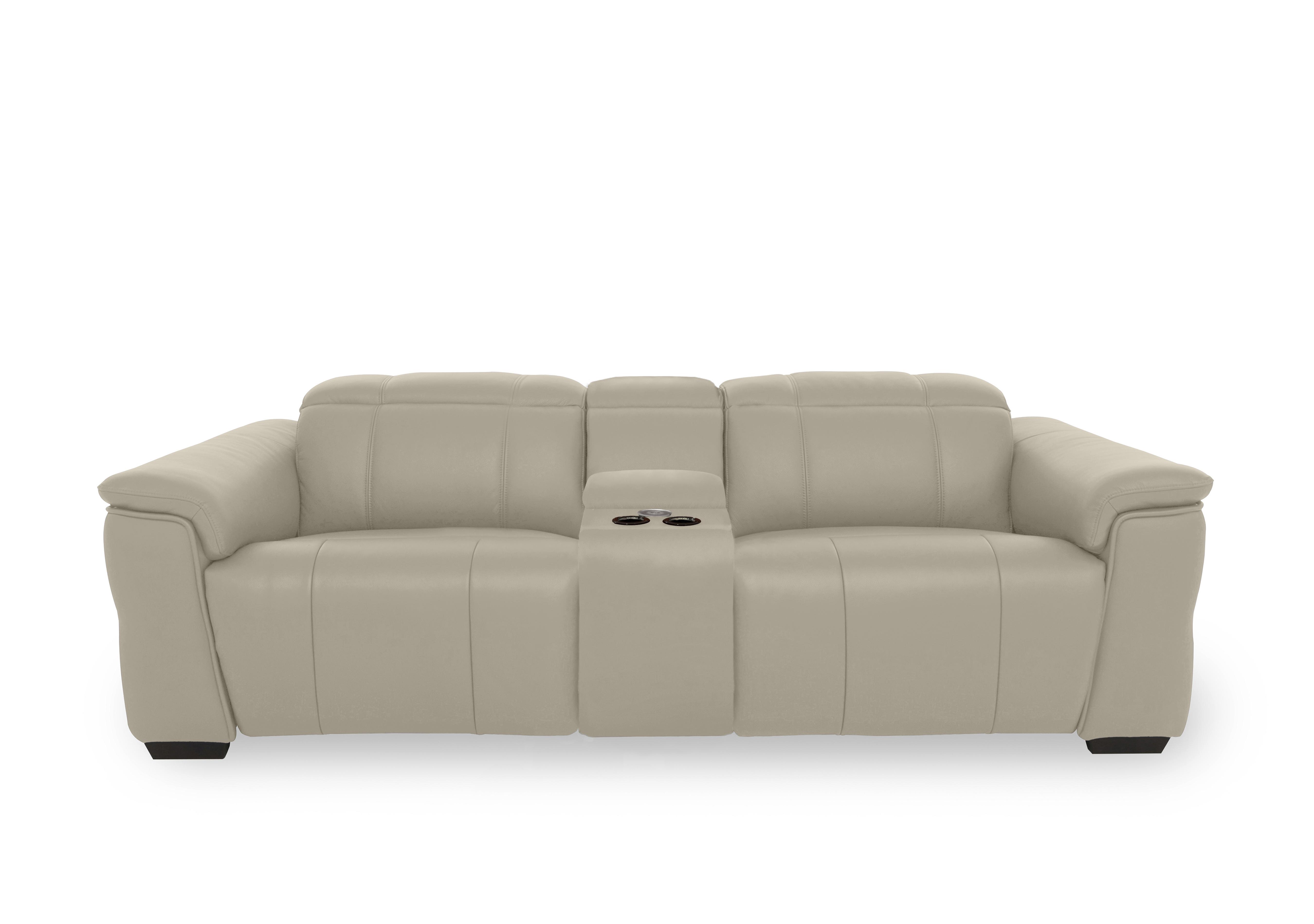 Inca Leather 3 Seater Power Recliner Sofa with Pop Up Light Console and Power Headrests in Cat-40/08 Oyster on Furniture Village
