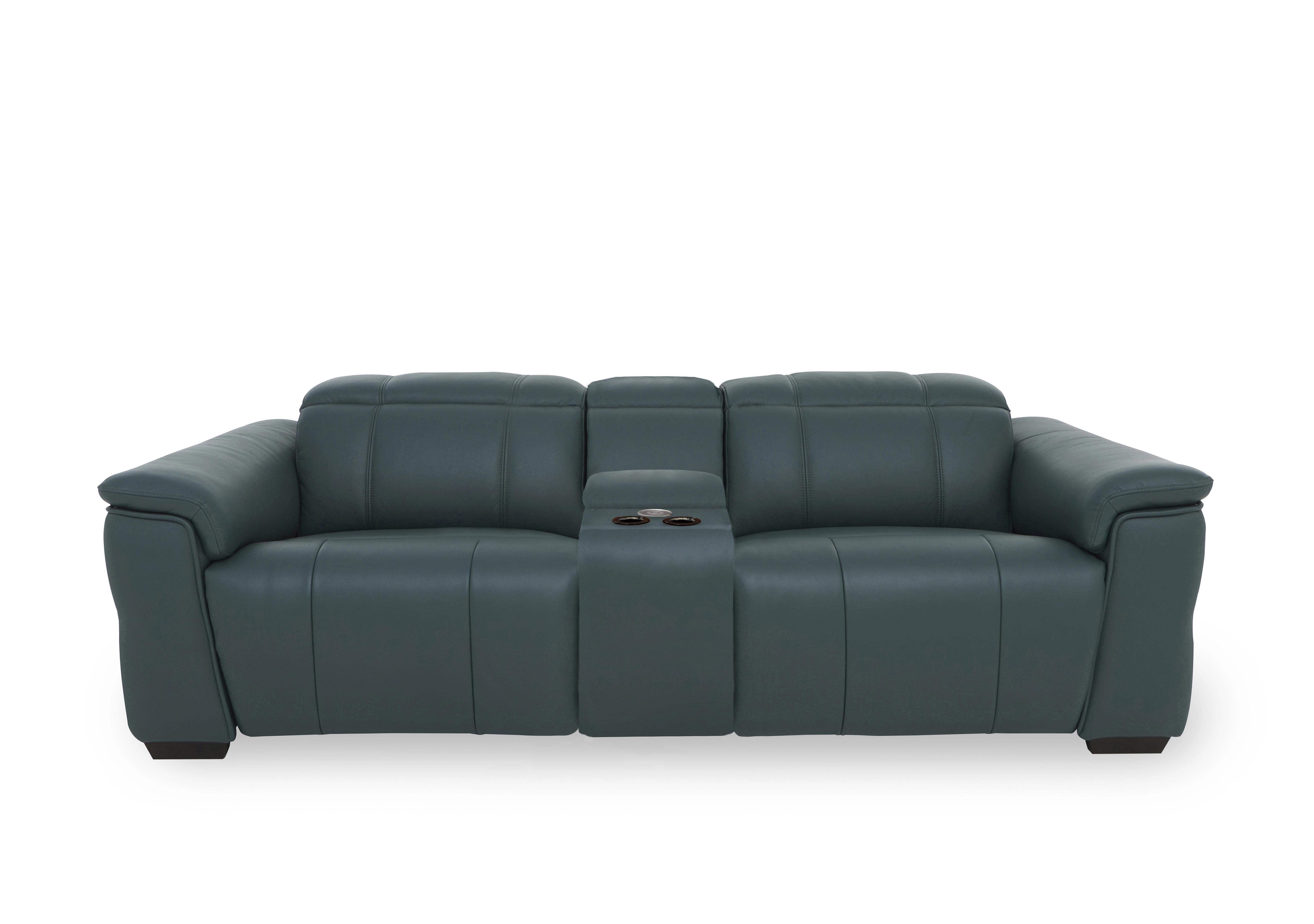 Inca Leather 3 Seater Power Recliner Sofa with Pop Up Light Console and Power Headrests in Cat-40/09 Peacock on Furniture Village