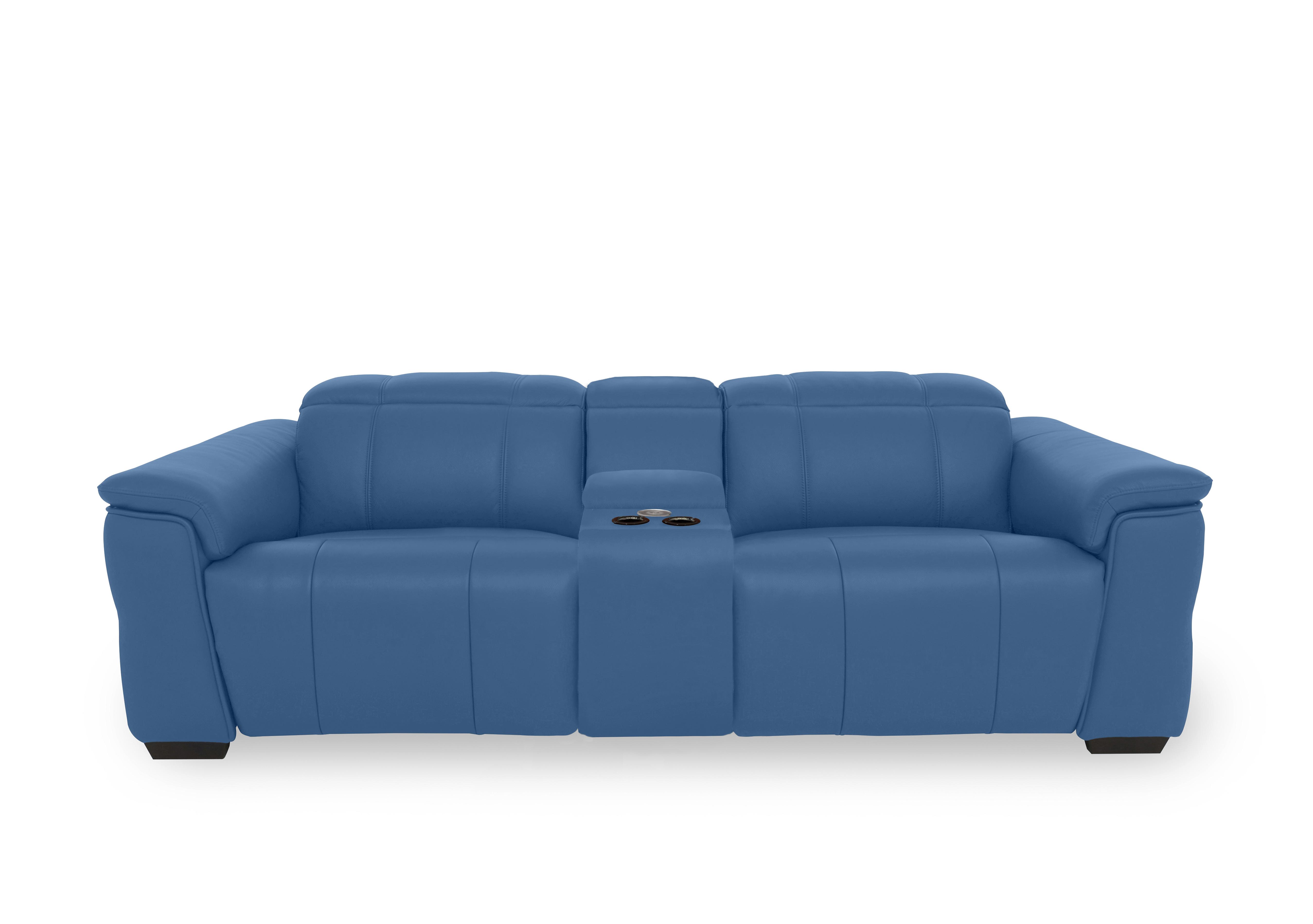 Inca Leather 3 Seater Power Recliner Sofa with Pop Up Light Console and Power Headrests in Cat-40/12 Aegean on Furniture Village