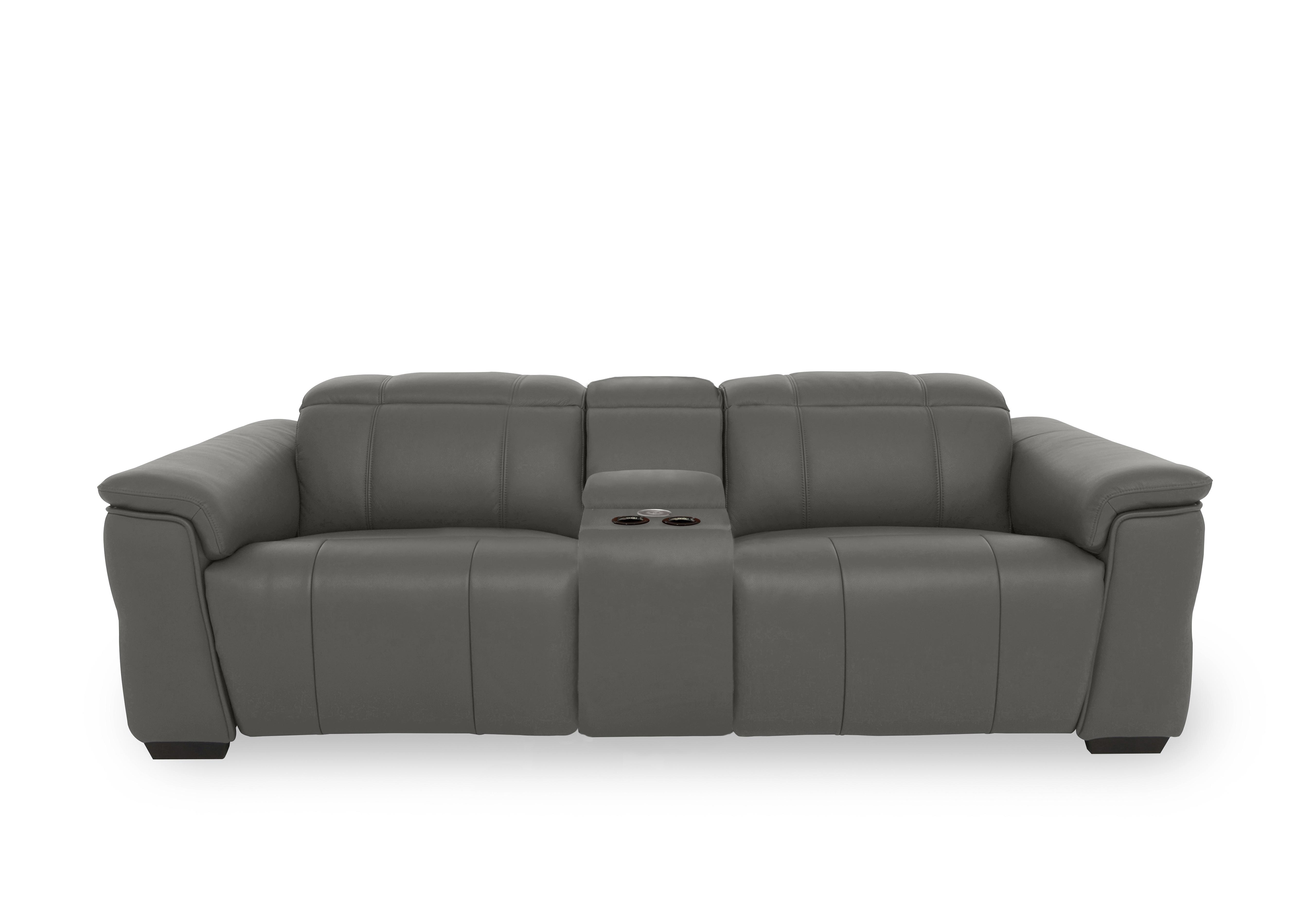 Inca Leather 3 Seater Power Recliner Sofa with Pop Up Light Console and Power Headrests in Cat-40/15 Elephant on Furniture Village