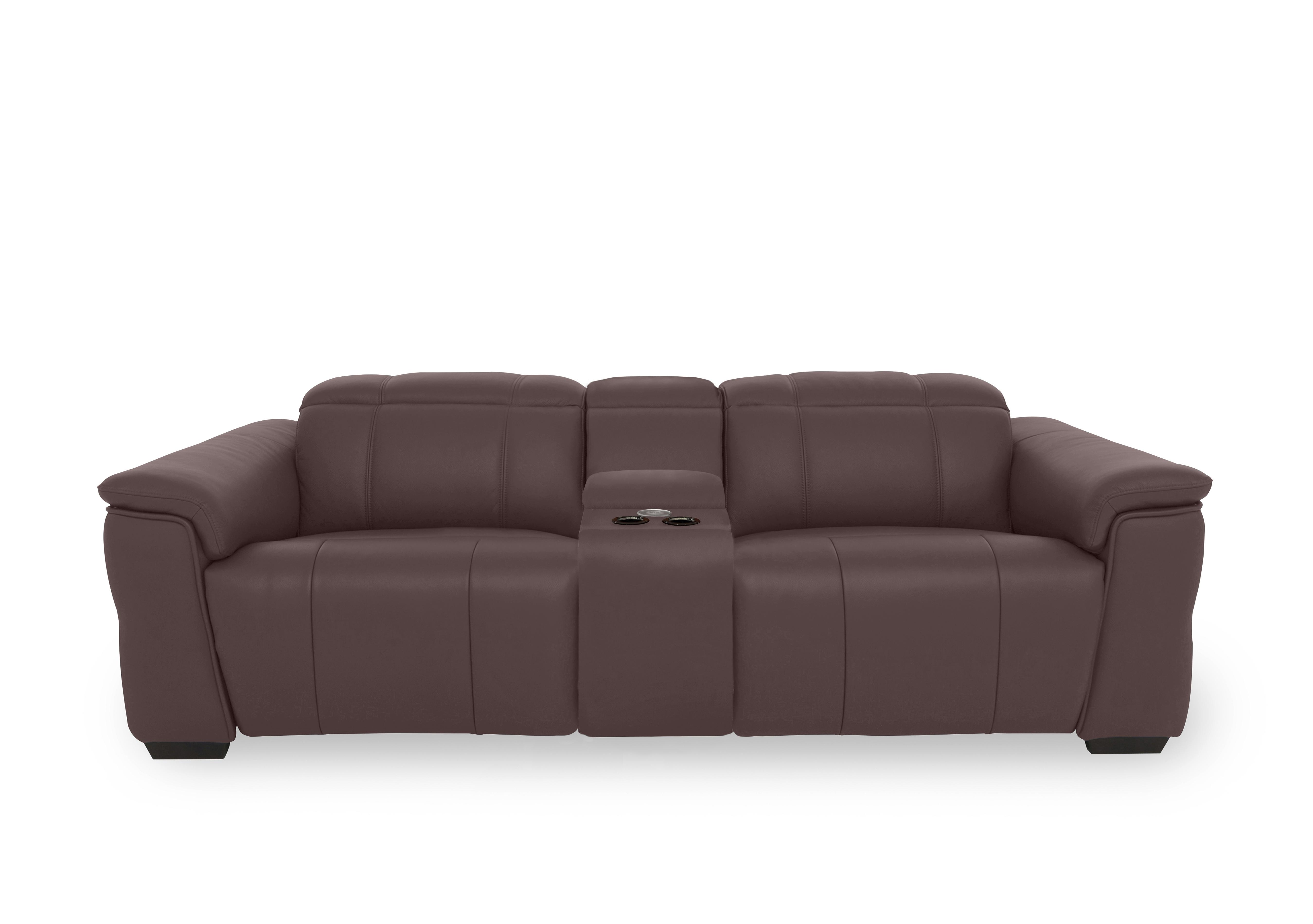 Inca Leather 3 Seater Power Recliner Sofa with Pop Up Light Console and Power Headrests in Cat-40/30 Mulberry on Furniture Village