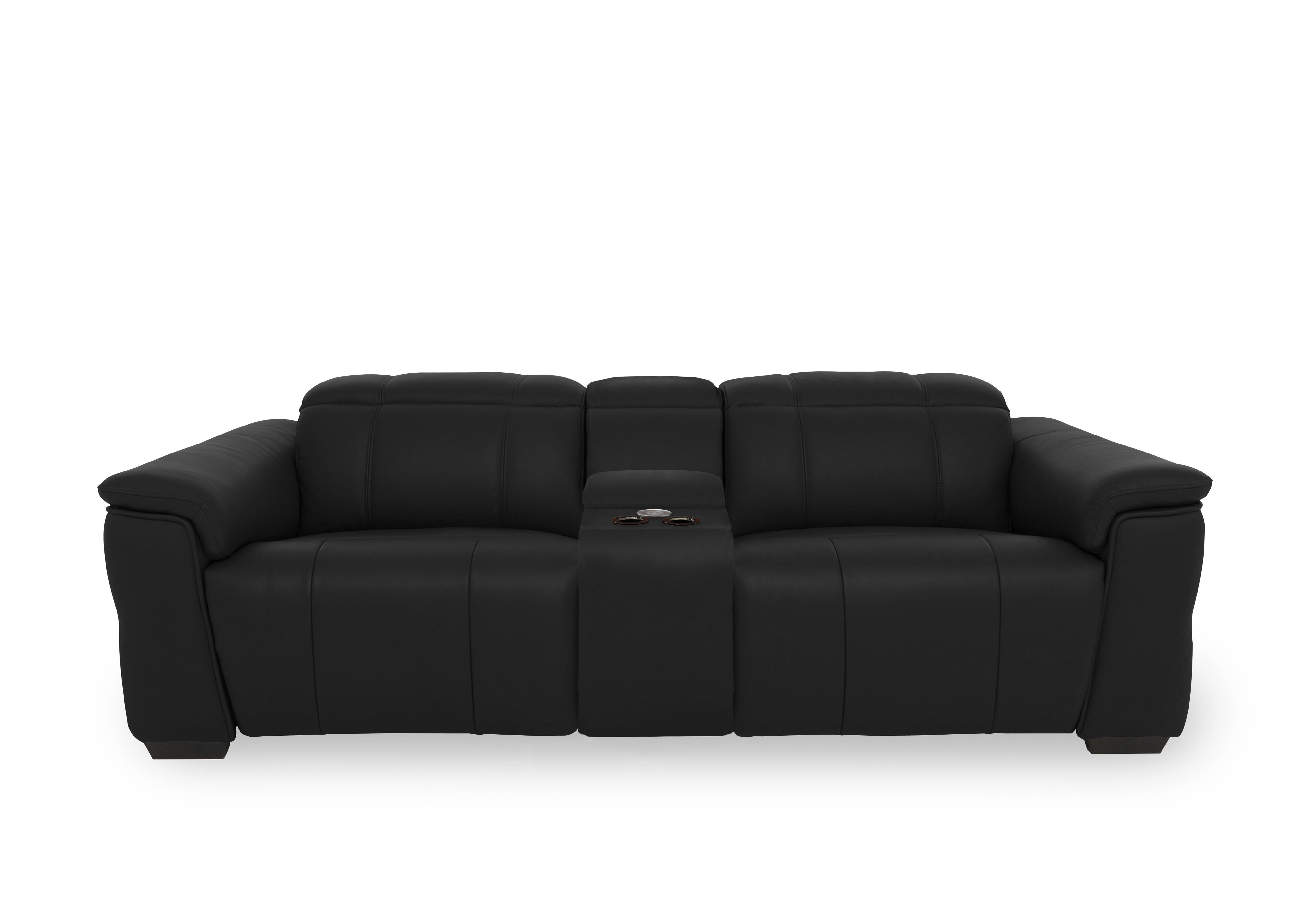 Inca Leather 3 Seater Power Recliner Sofa with Pop Up Light Console and Power Headrests in Cat 60-22 Montana Jet Black on Furniture Village
