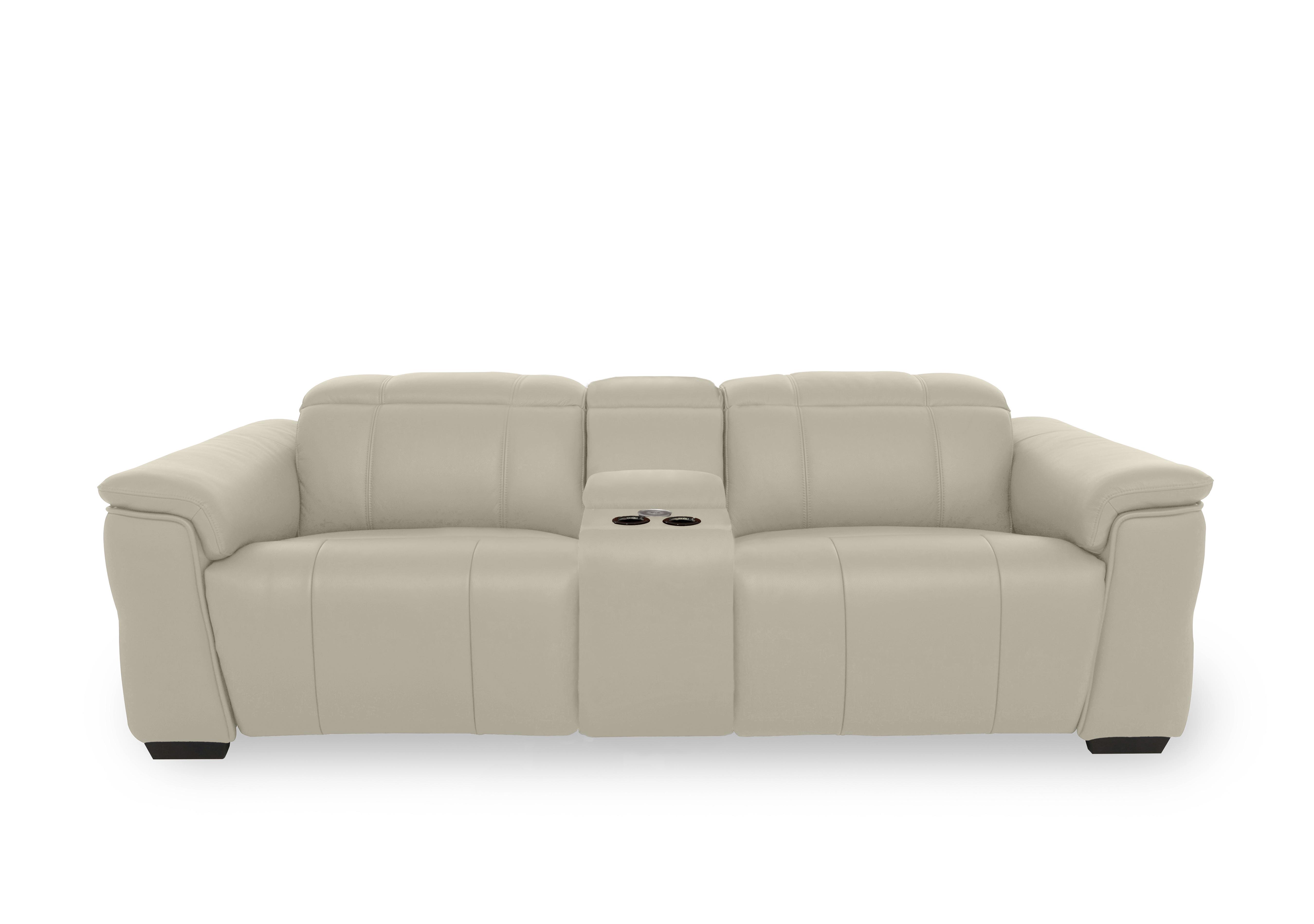 Inca Leather 3 Seater Power Recliner Sofa with Pop Up Light Console and Power Headrests in Cat-60/05 Bone China on Furniture Village