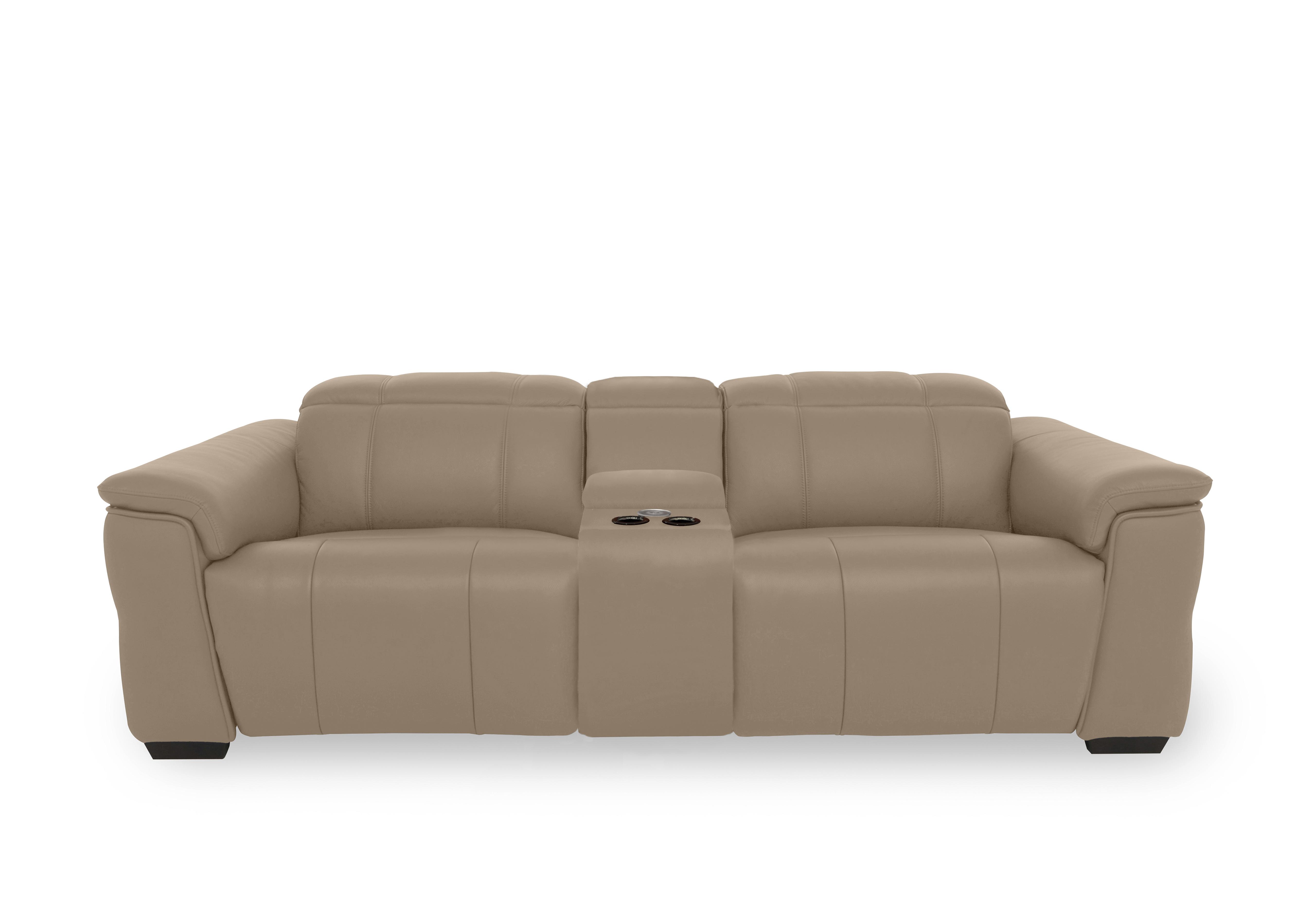 Inca Leather 3 Seater Power Recliner Sofa with Pop Up Light Console and Power Headrests in Cat-60/06 Barley on Furniture Village