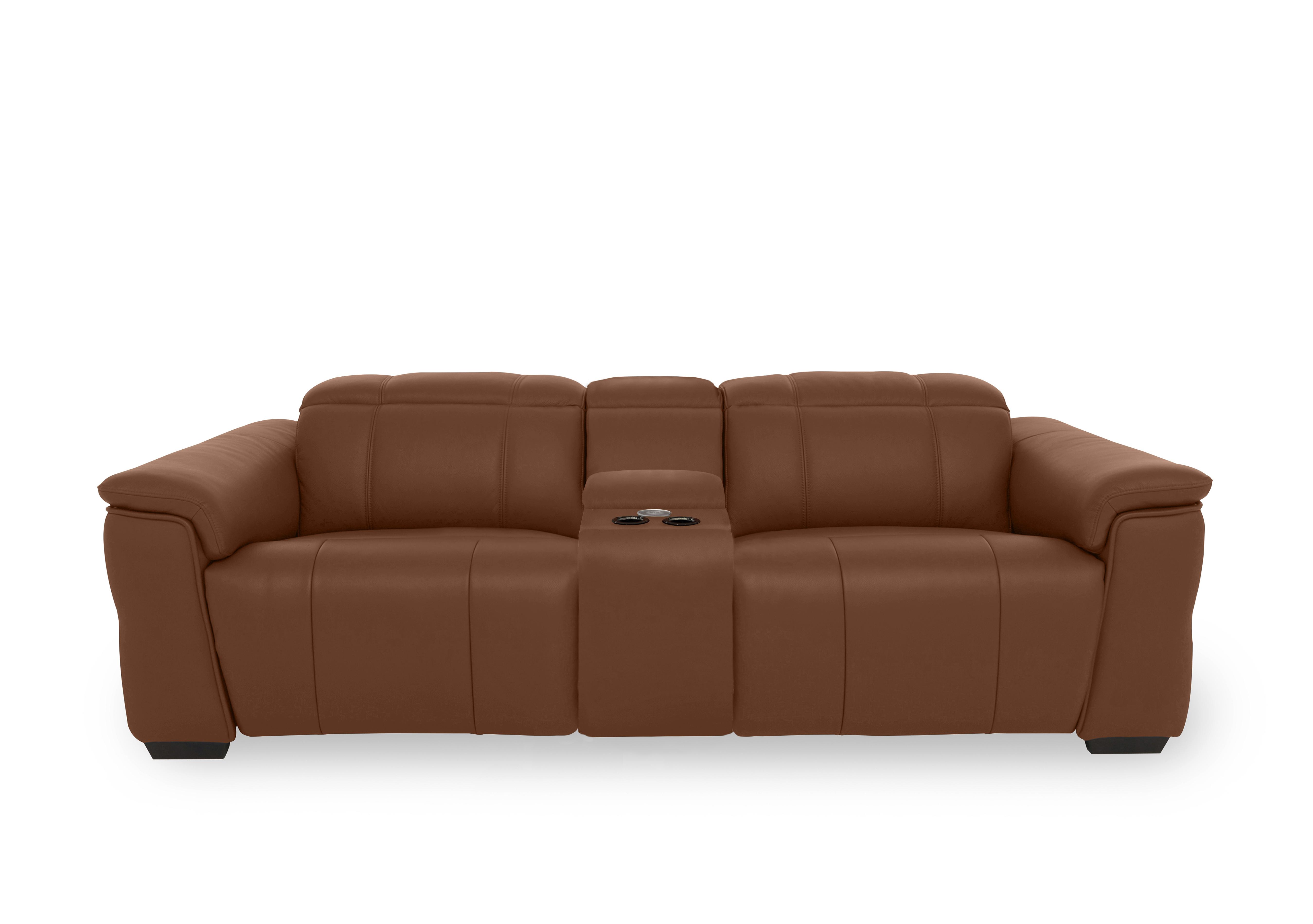 Inca Leather 3 Seater Power Recliner Sofa with Pop Up Light Console and Power Headrests in Cat-60/07 Butterscotch on Furniture Village