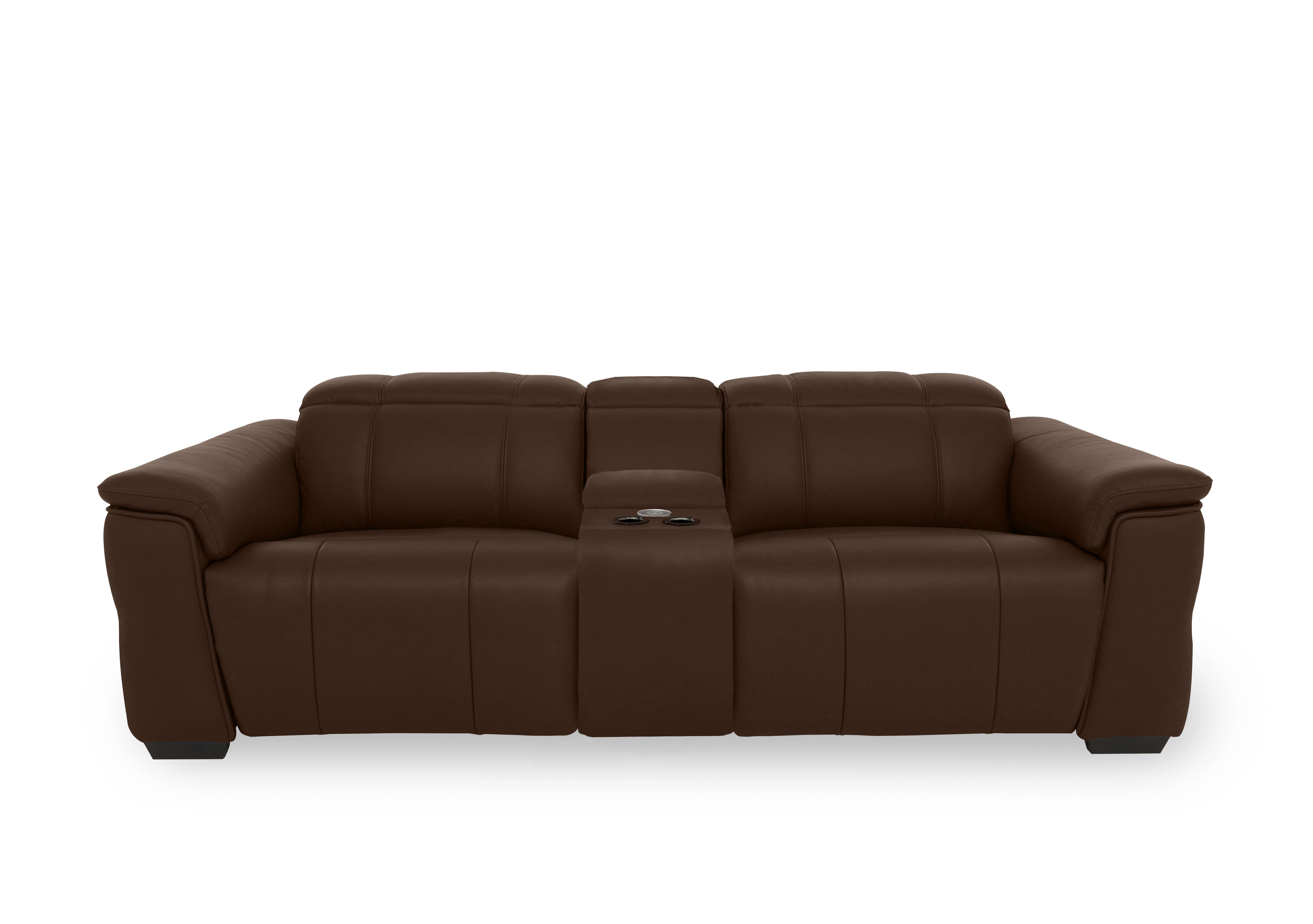 Inca Leather 3 Seater Power Recliner Sofa with Pop Up Light Console and Power Headrests in Cat-60/08 Chocolate on Furniture Village