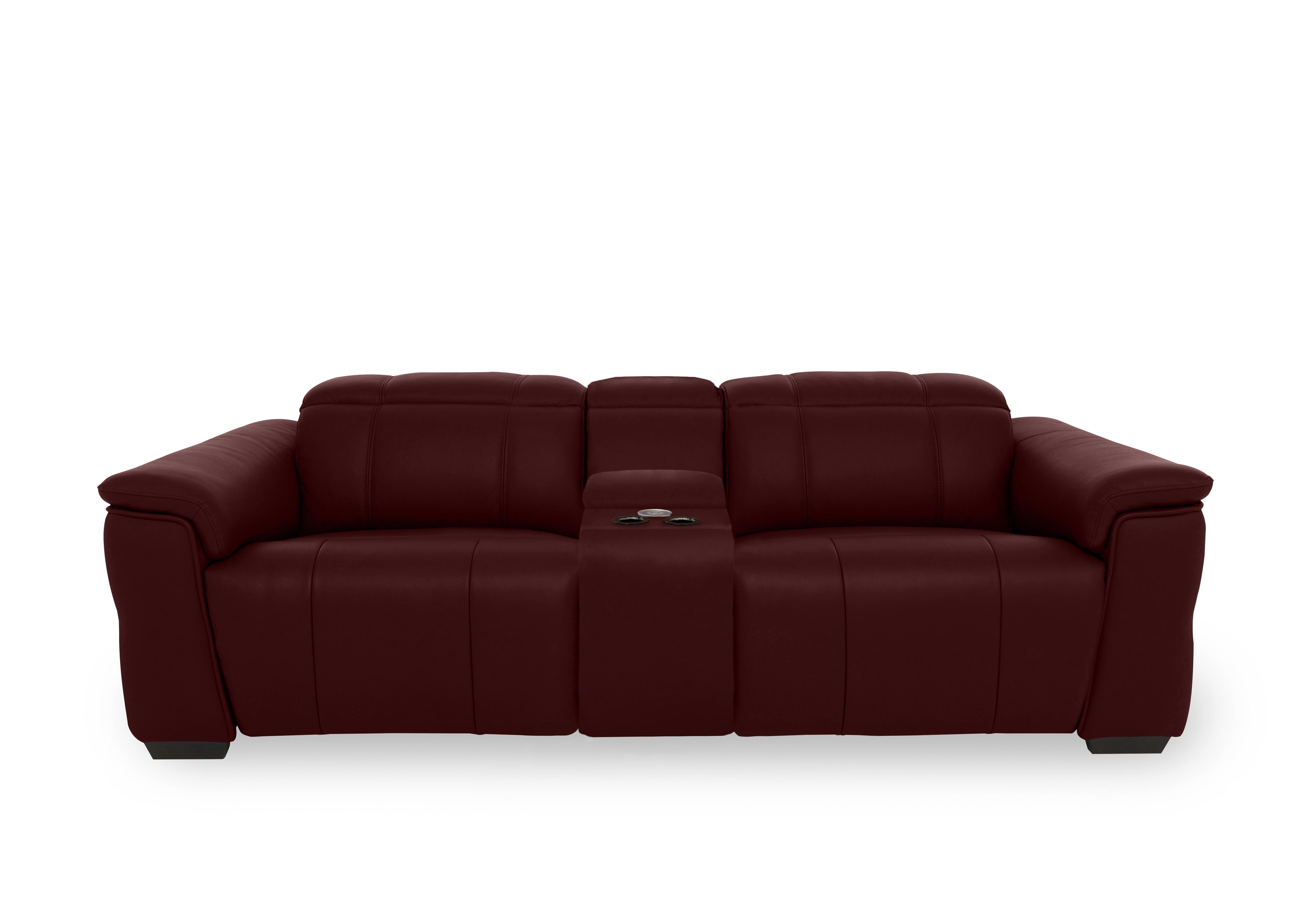 Inca Leather 3 Seater Power Recliner Sofa with Pop Up Light Console and Power Headrests in Cat-60/15 Ruby on Furniture Village