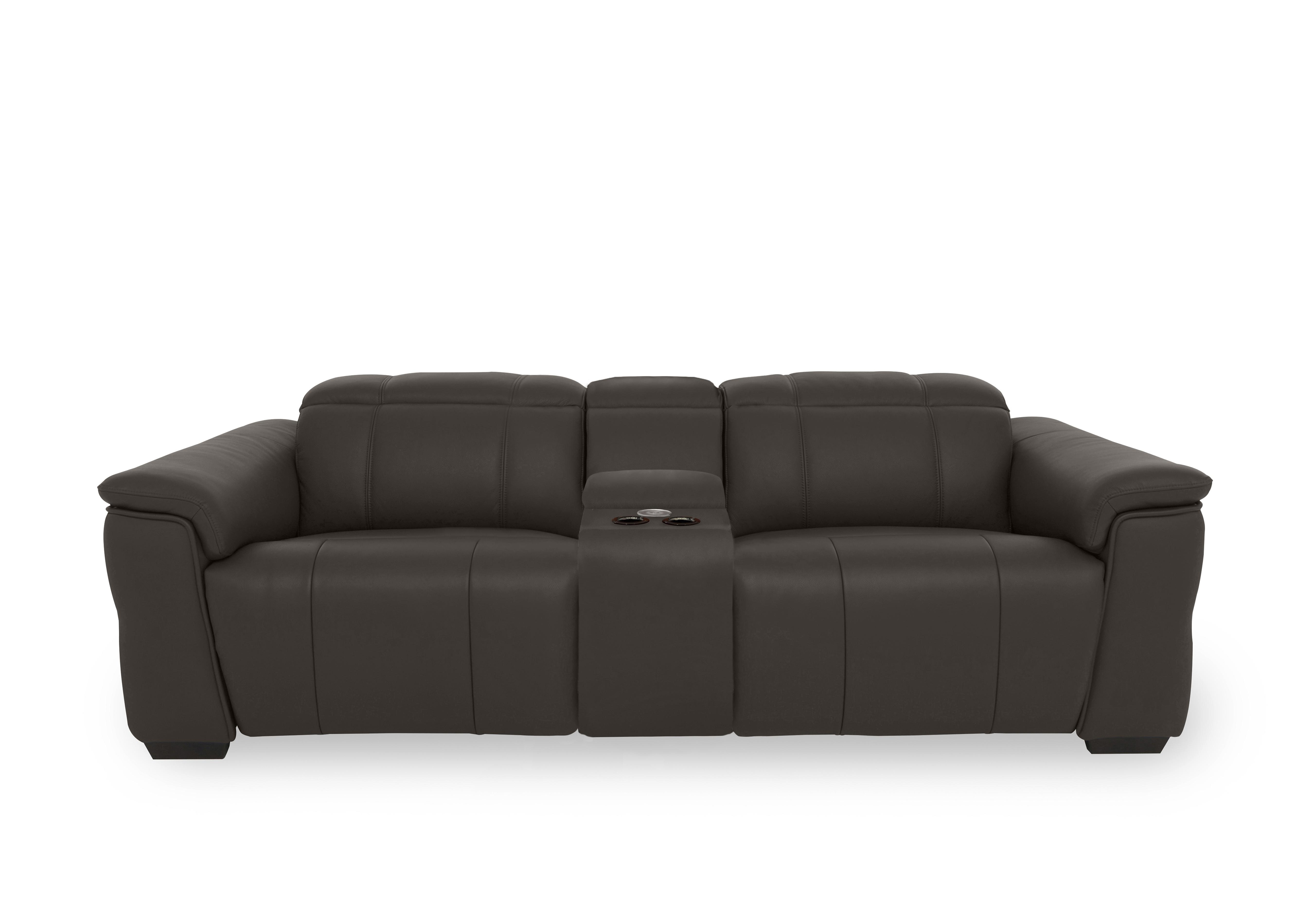 Inca Leather 3 Seater Power Recliner Sofa with Pop Up Light Console and Power Headrests in Cat-60/21 Storm on Furniture Village