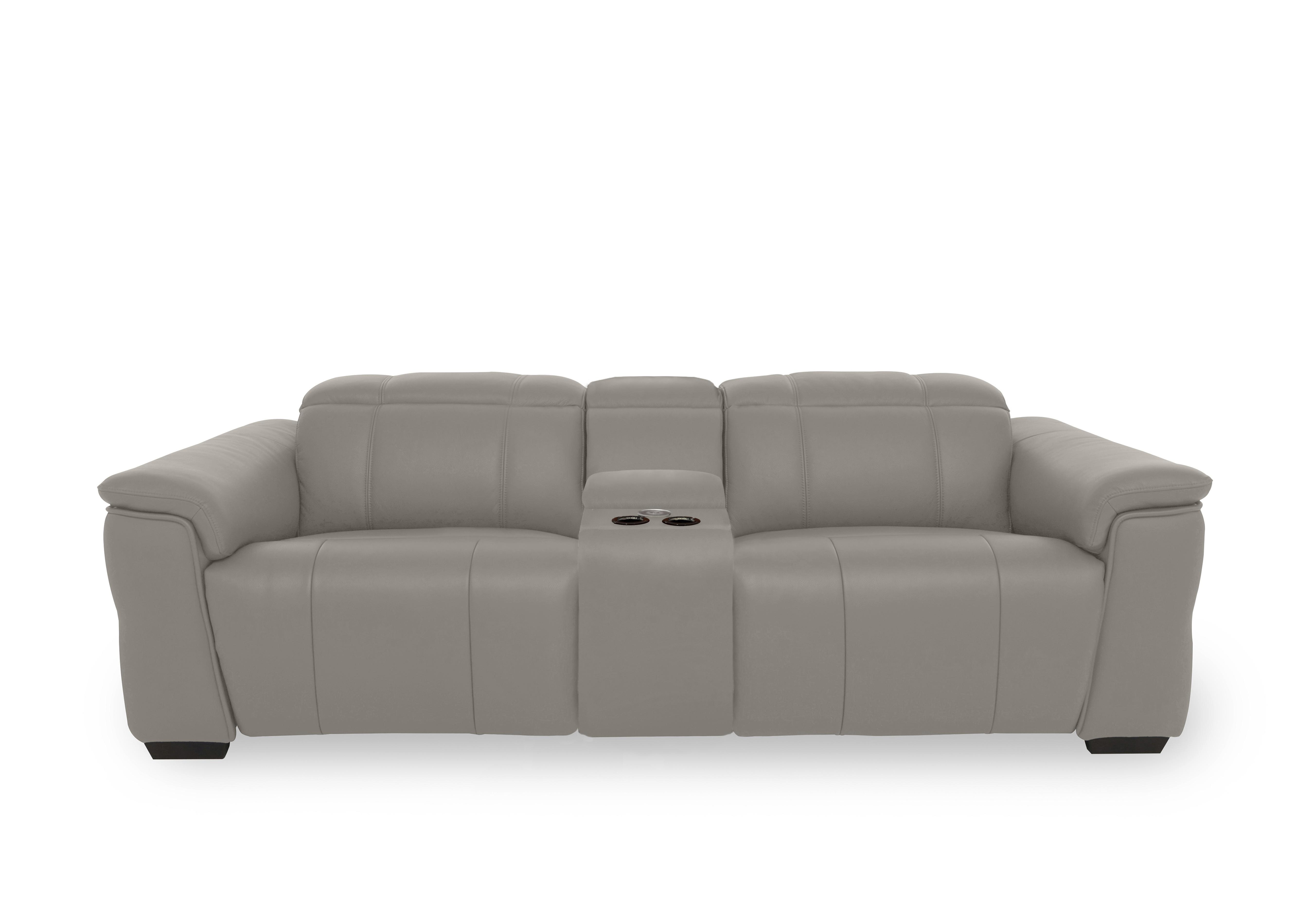 Inca Leather 3 Seater Power Recliner Sofa with Pop Up Light Console and Power Headrests in Cat-60/28 New Grey on Furniture Village