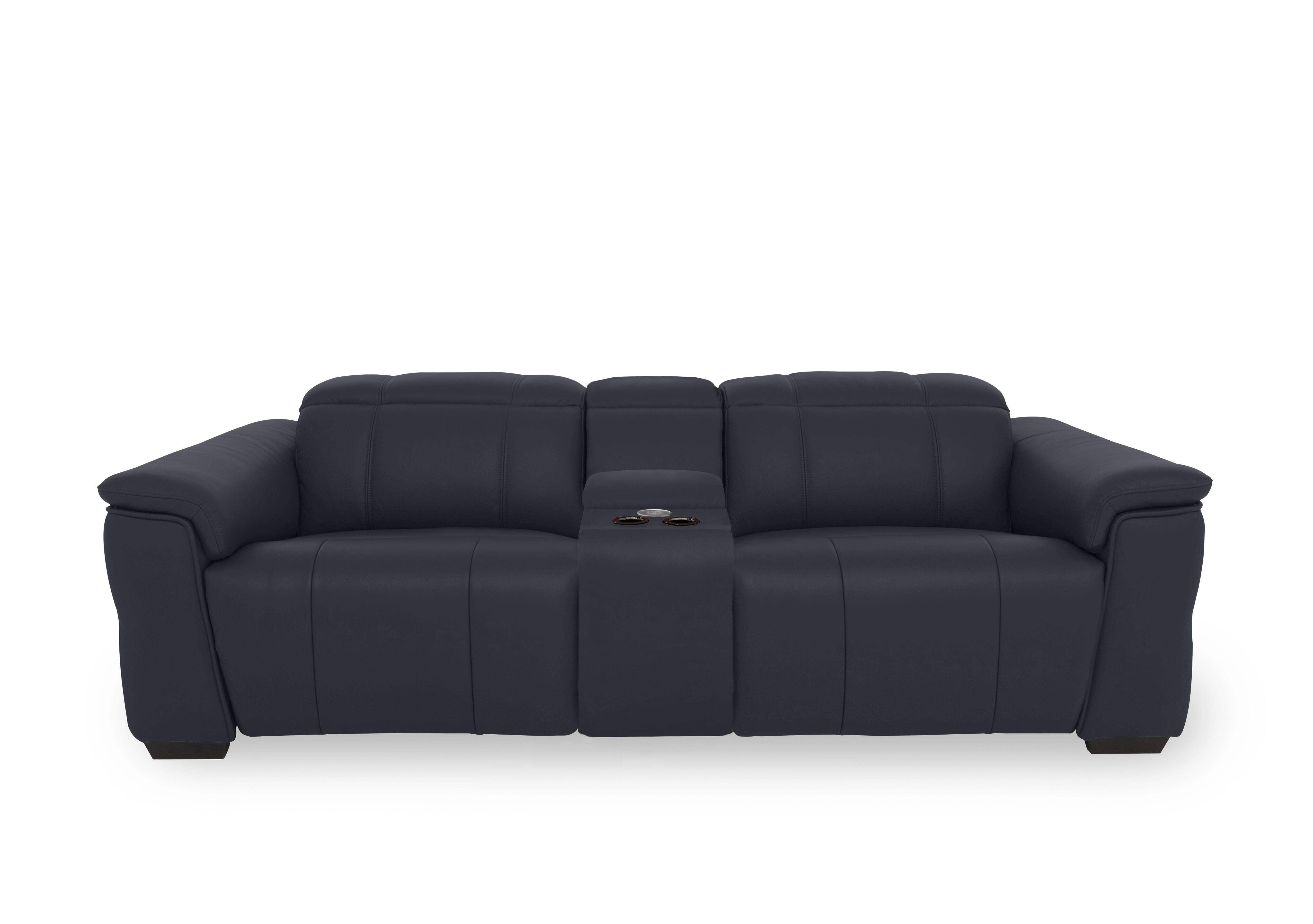 Inca Leather 3 Seater Power Recliner Sofa with Pop Up Light Console and Power Headrests in Navy Cat-40/24 on Furniture Village