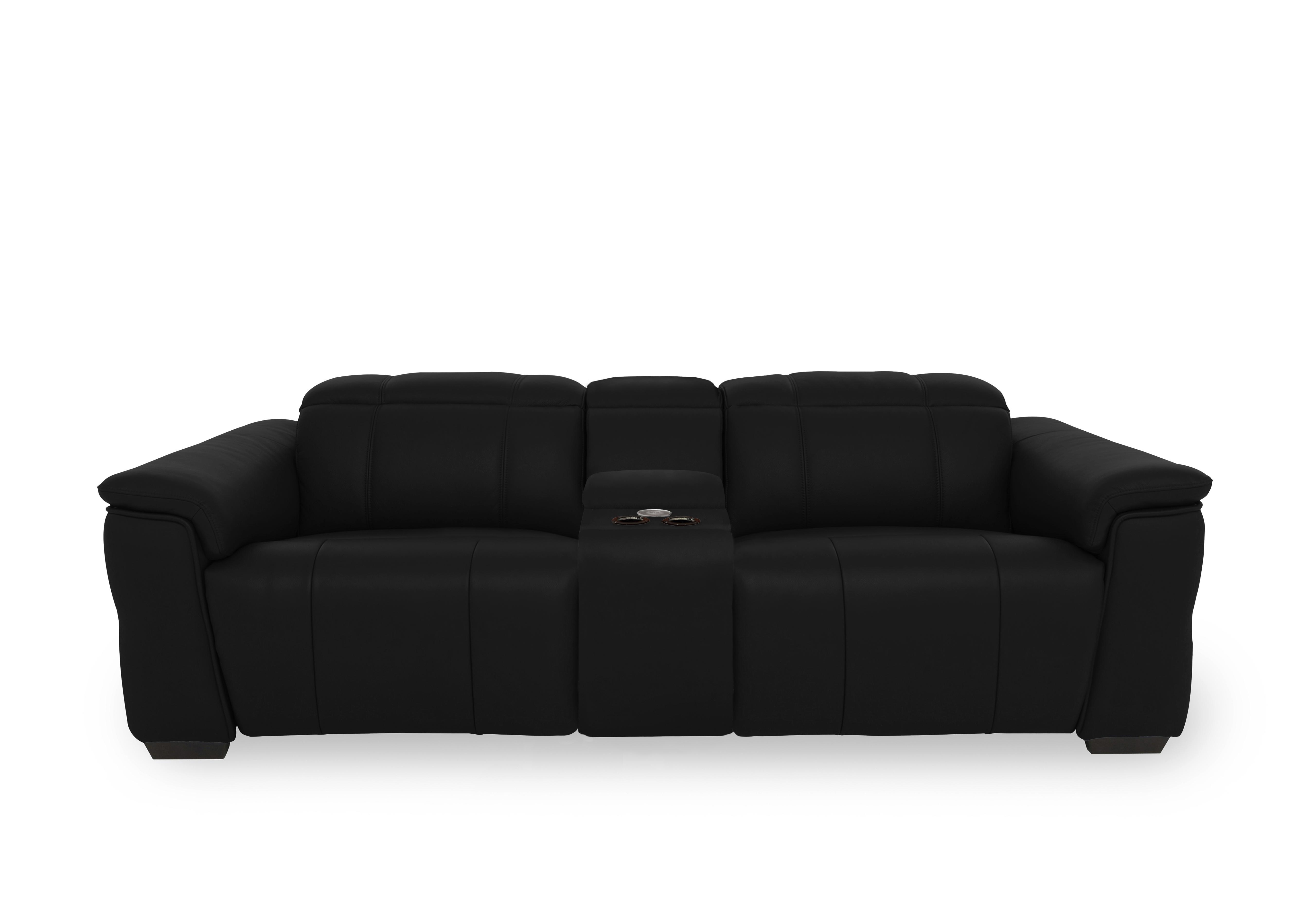Inca Leather 3 Seater Power Recliner Sofa with Pop Up Light Console and Power Headrests in Oslo Cat-40/23 Jet Black on Furniture Village