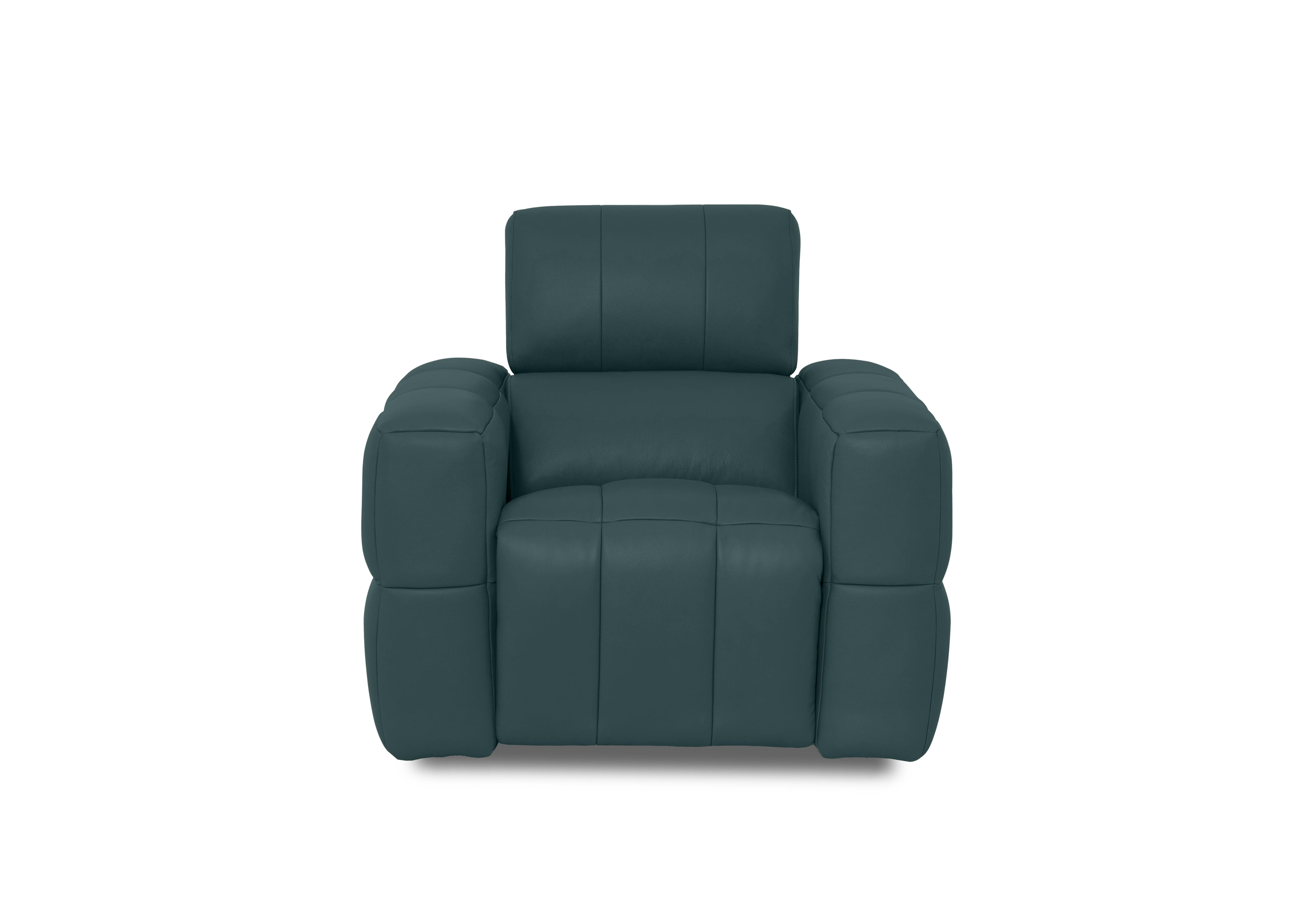 Cube Leather Power Recliner Chair with Power Headrest in Oslo Peacock Cat-40/09 on Furniture Village