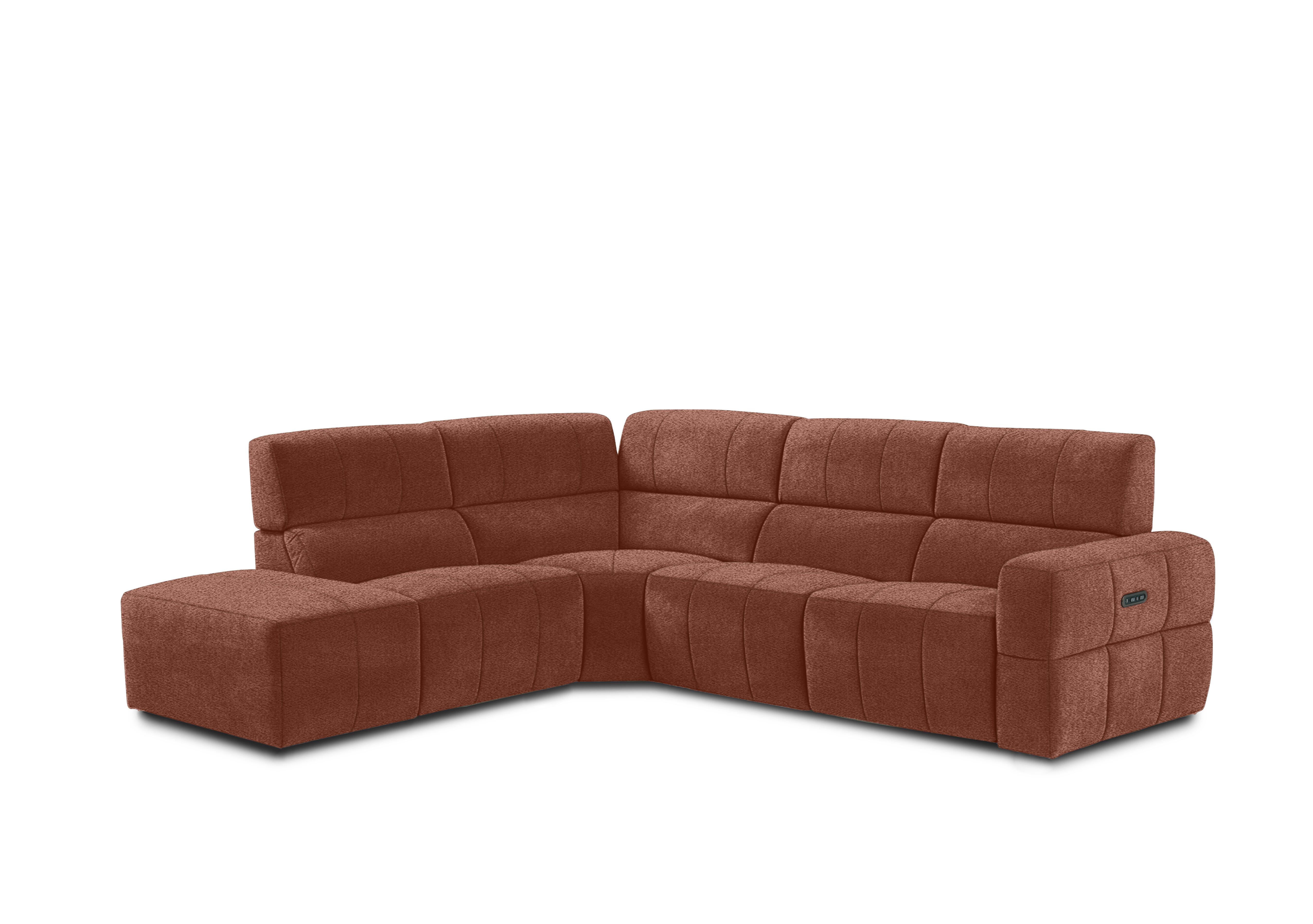 Cube Fabric Power Recliner Chaise End Sofa with Power Headrest in Hudson Rust 25500 on Furniture Village