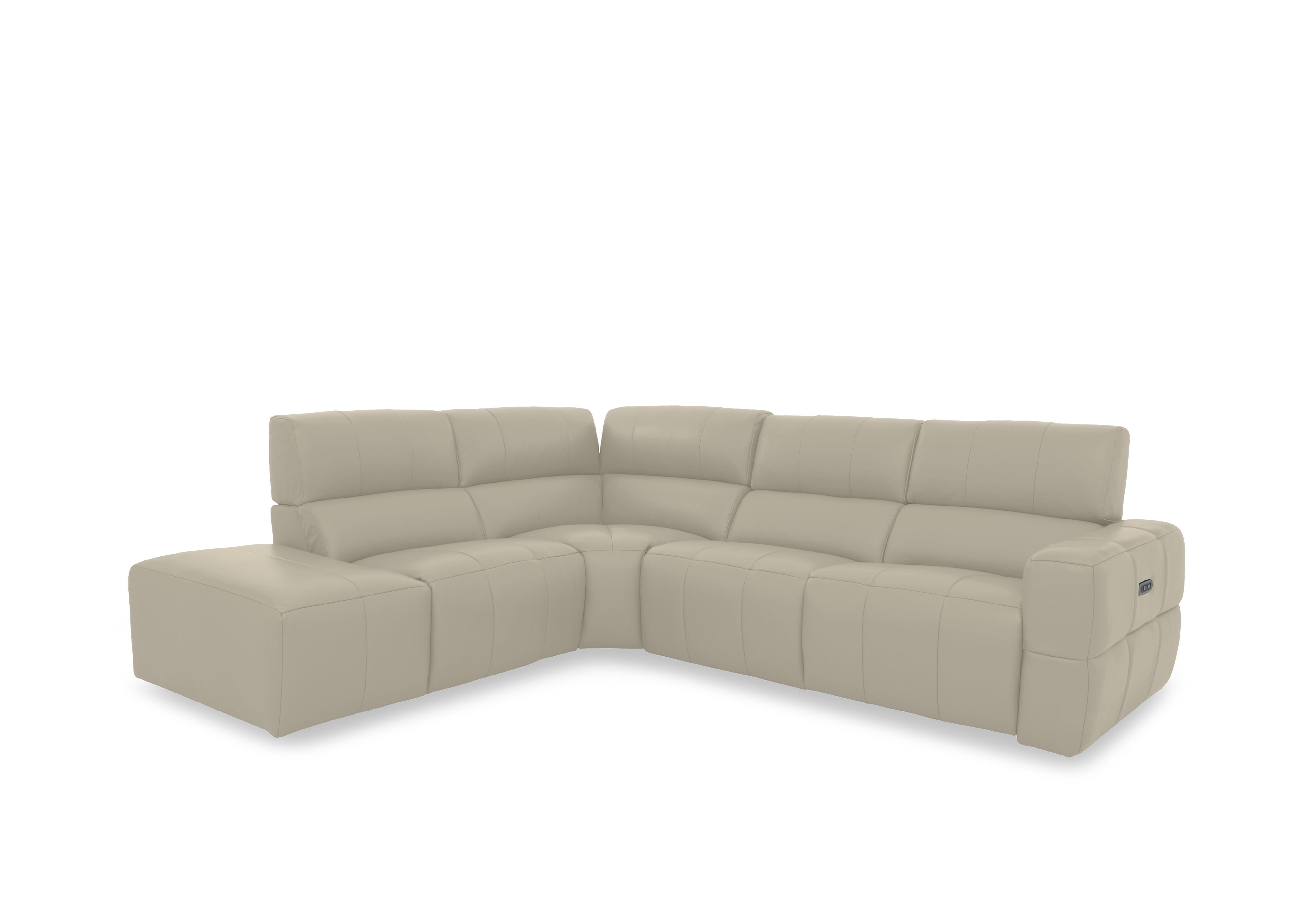 Cube Leather Power Recliner Chaise End Sofa with Power Headrest in Montana Bone China Cat-60/05 on Furniture Village