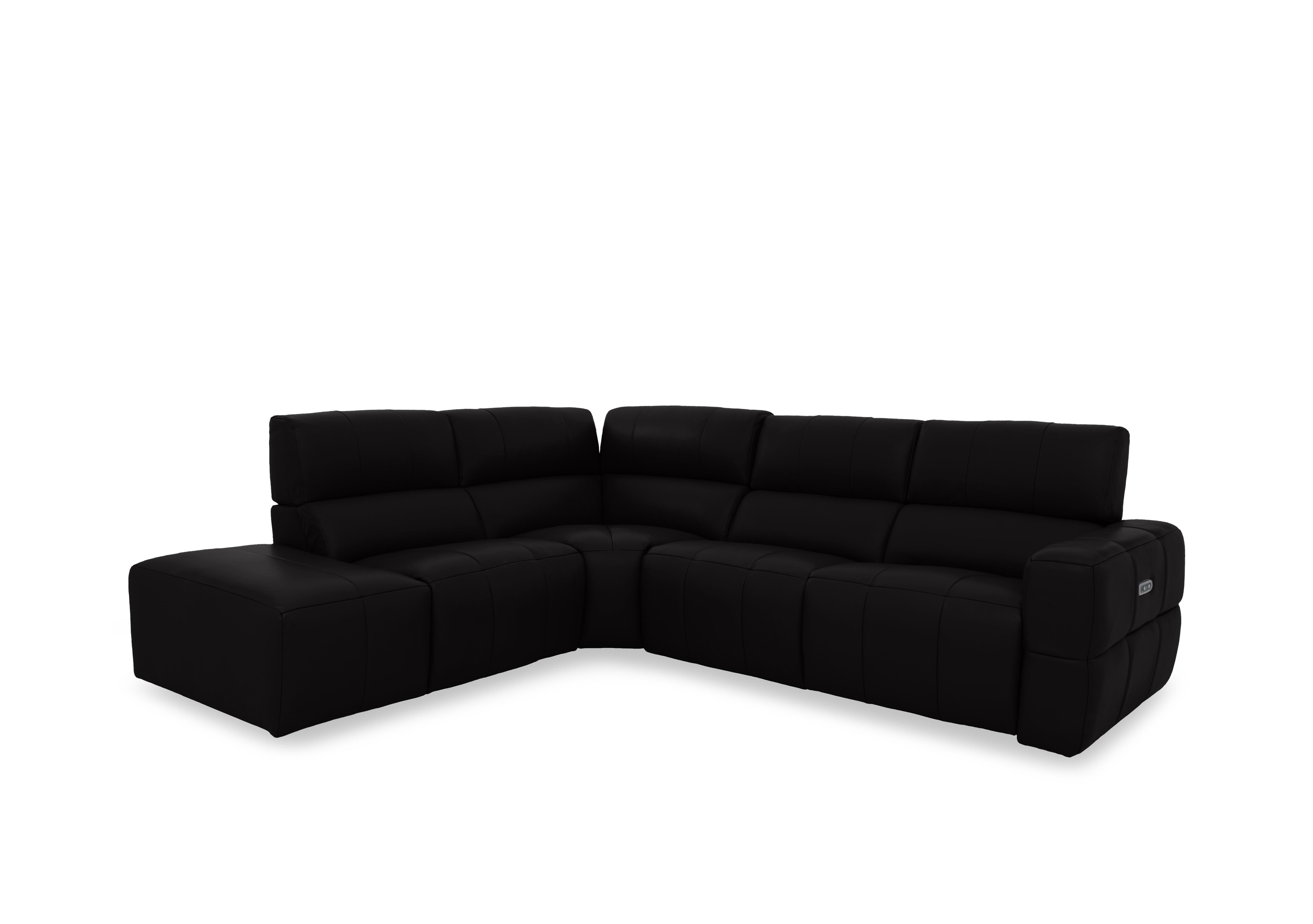 Cube Leather Power Recliner Chaise End Sofa with Power Headrest in Montana Jet Black Cat-60/22 on Furniture Village
