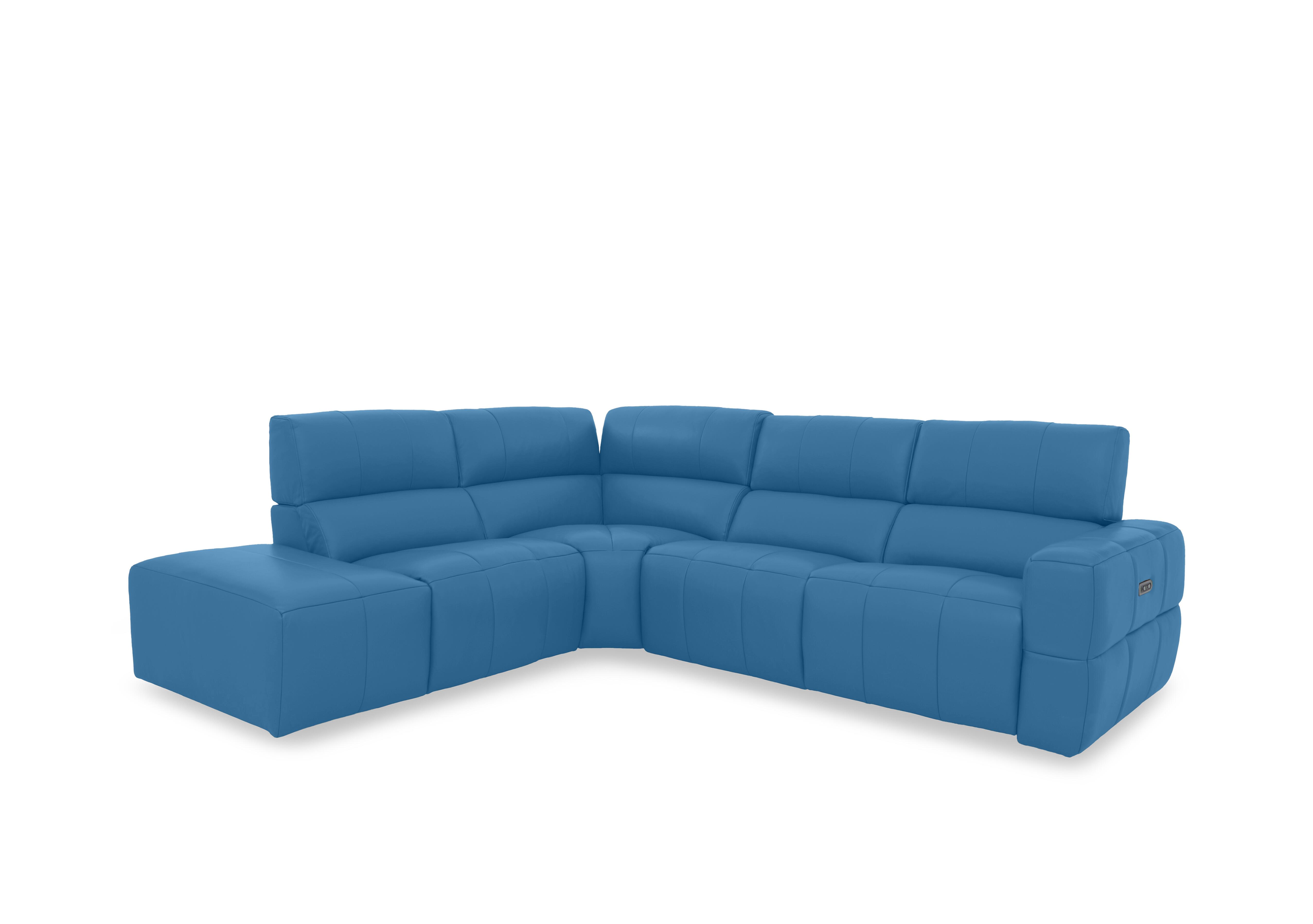 Cube Leather Power Recliner Chaise End Sofa with Power Headrest in Oslo Aegean Cat-40/12 on Furniture Village
