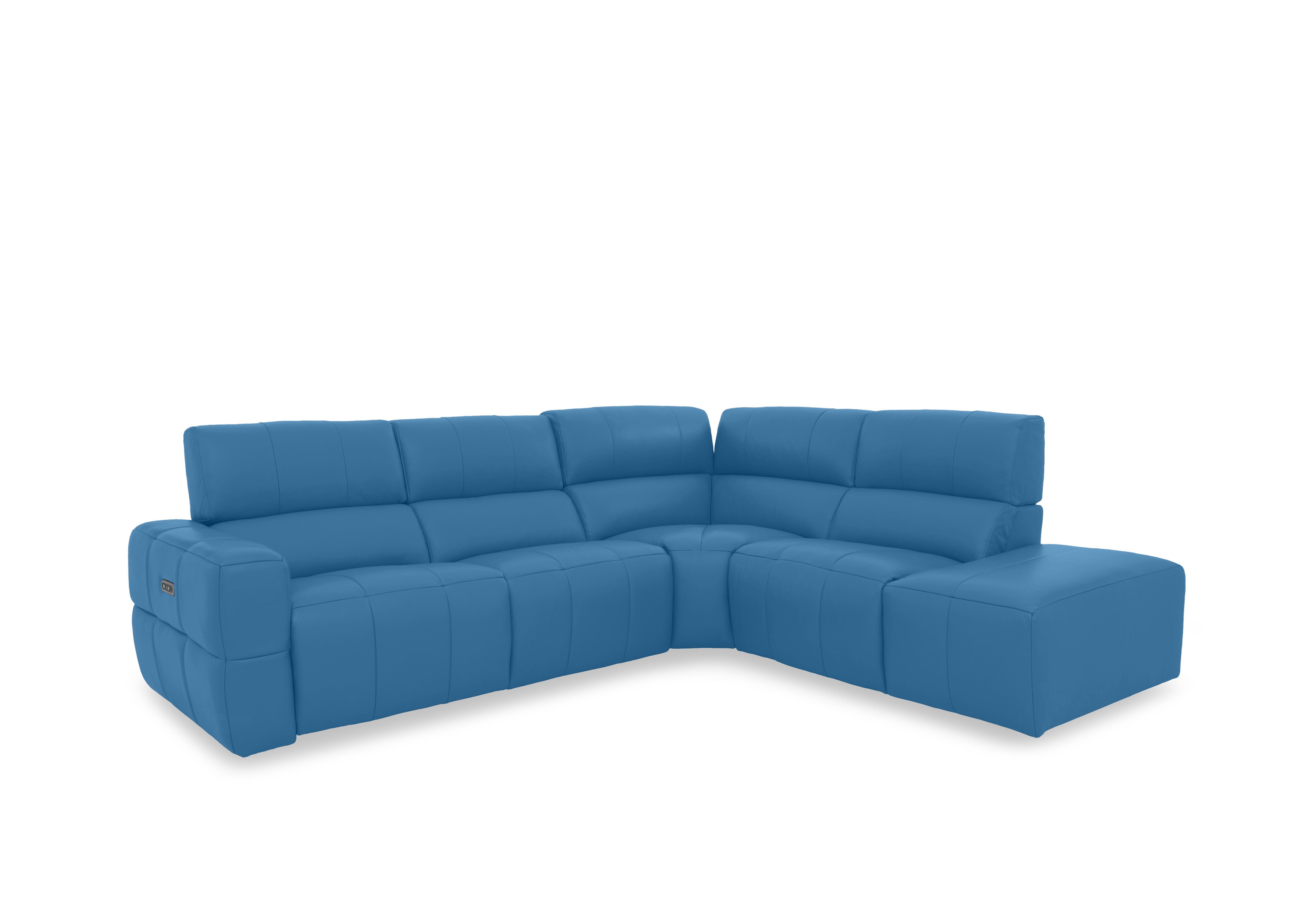 Cube Leather Power Recliner Chaise End Sofa with Power Headrest in Oslo Aegean Cat-40/12 on Furniture Village
