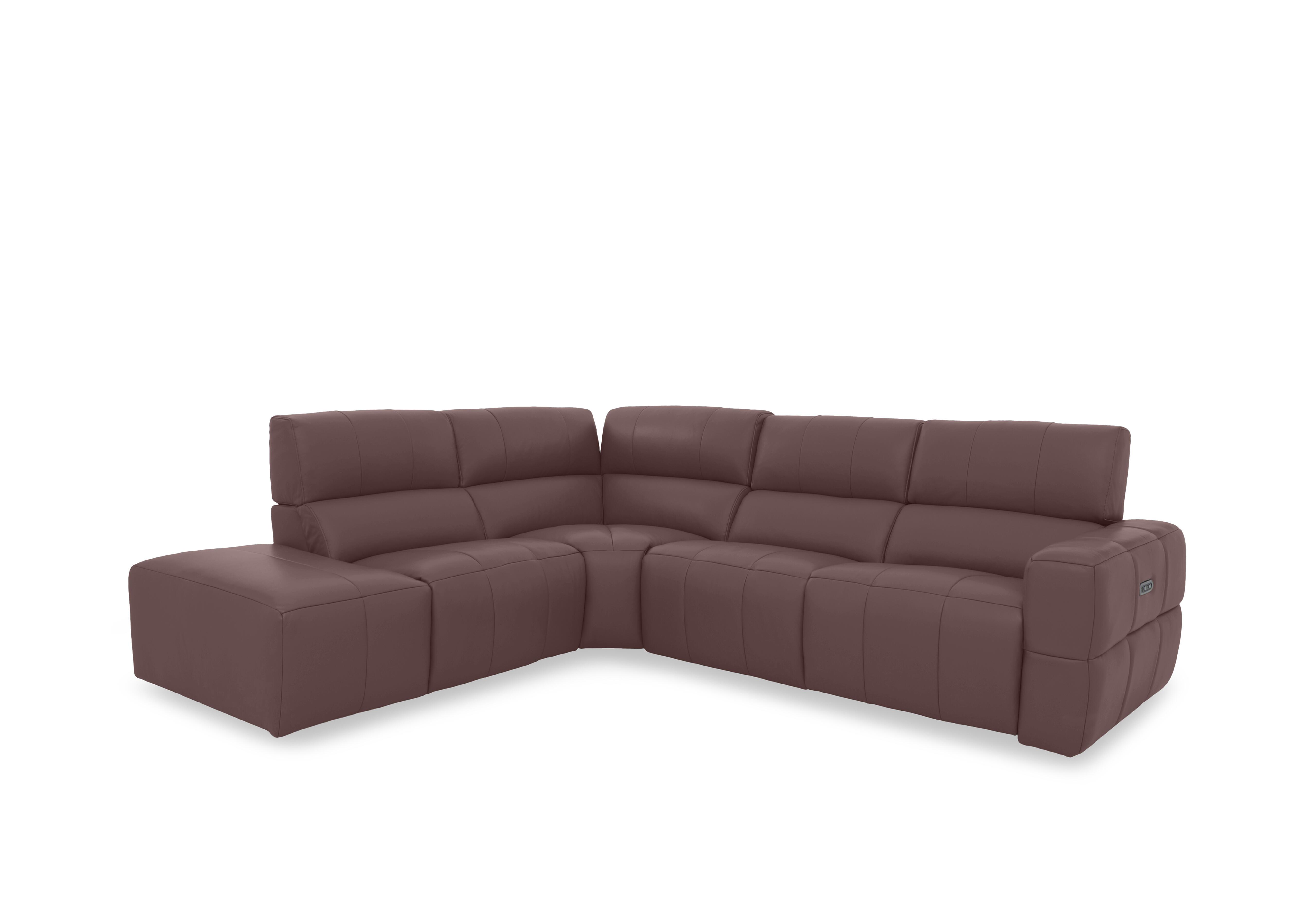 Cube Leather Power Recliner Chaise End Sofa with Power Headrest in Oslo Mulberry Cat-40/30 on Furniture Village
