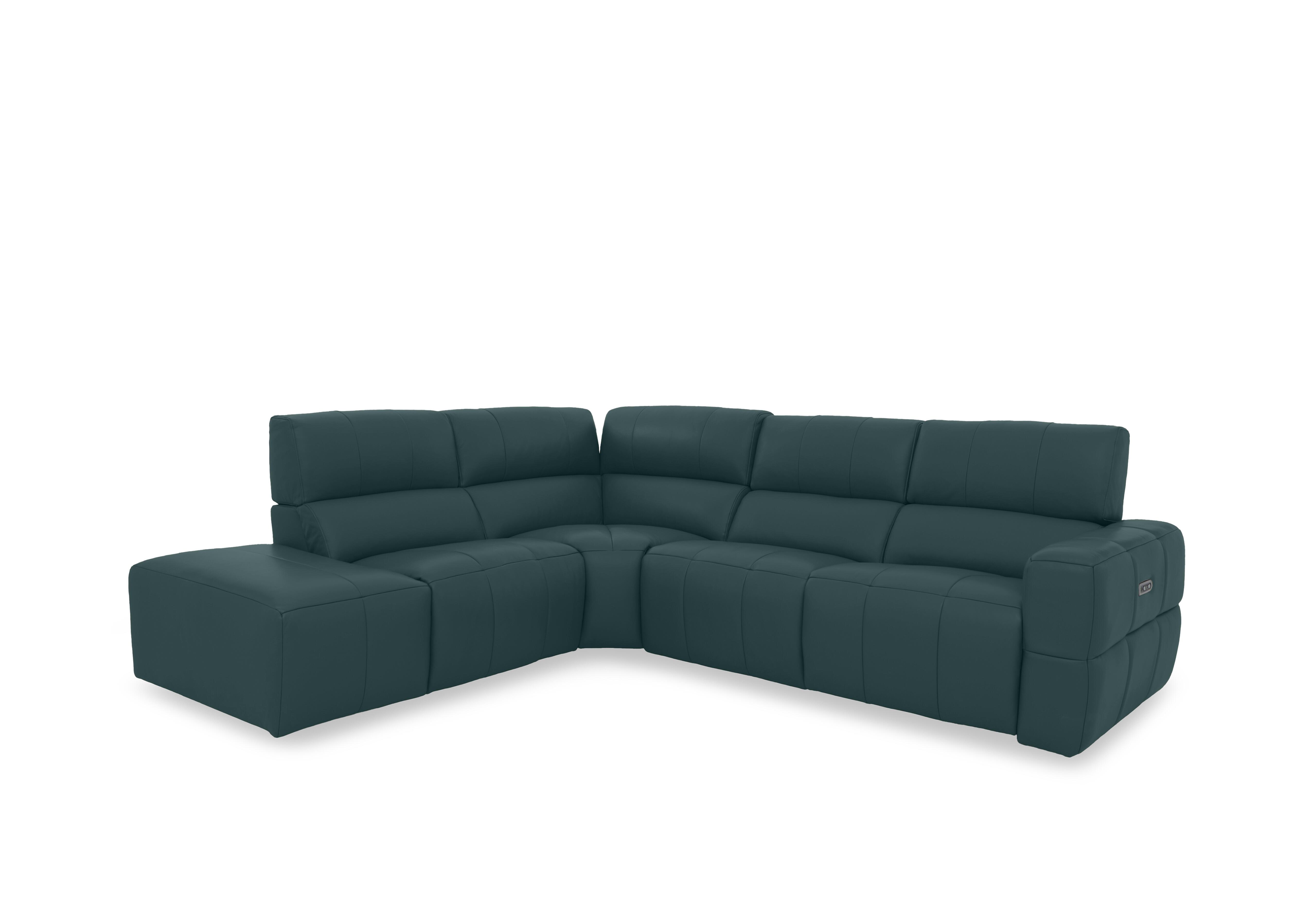 Cube Leather Power Recliner Chaise End Sofa with Power Headrest in Oslo Peacock Cat-40/09 on Furniture Village