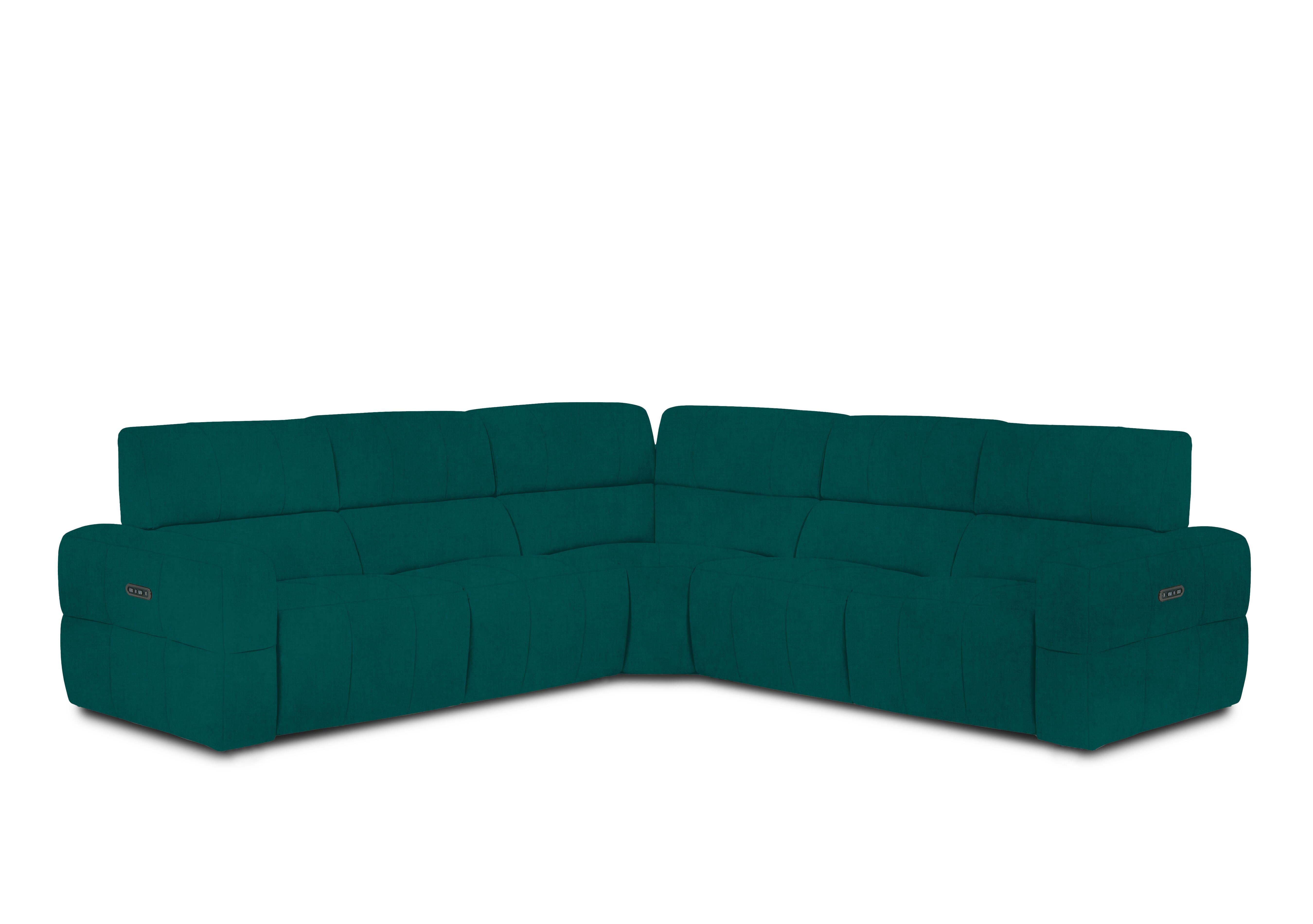 Cube Fabric Large Power Recliner Corner Sofa with Power Headrests in Opulence Teal 51003 on Furniture Village