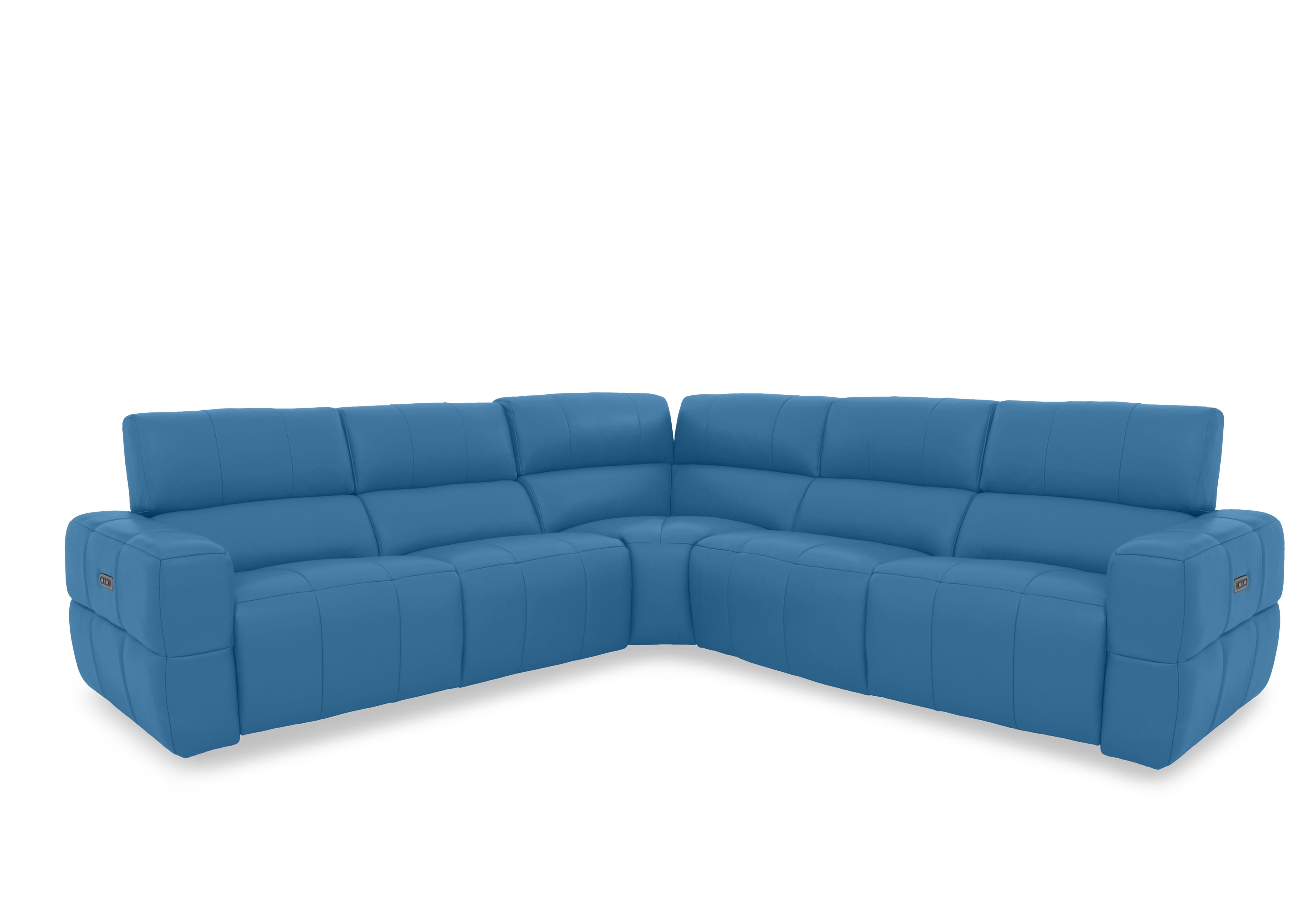 Cube Leather Large Power Recliner Corner Sofa with Power Headrests in Oslo Aegean Cat-40/12 on Furniture Village