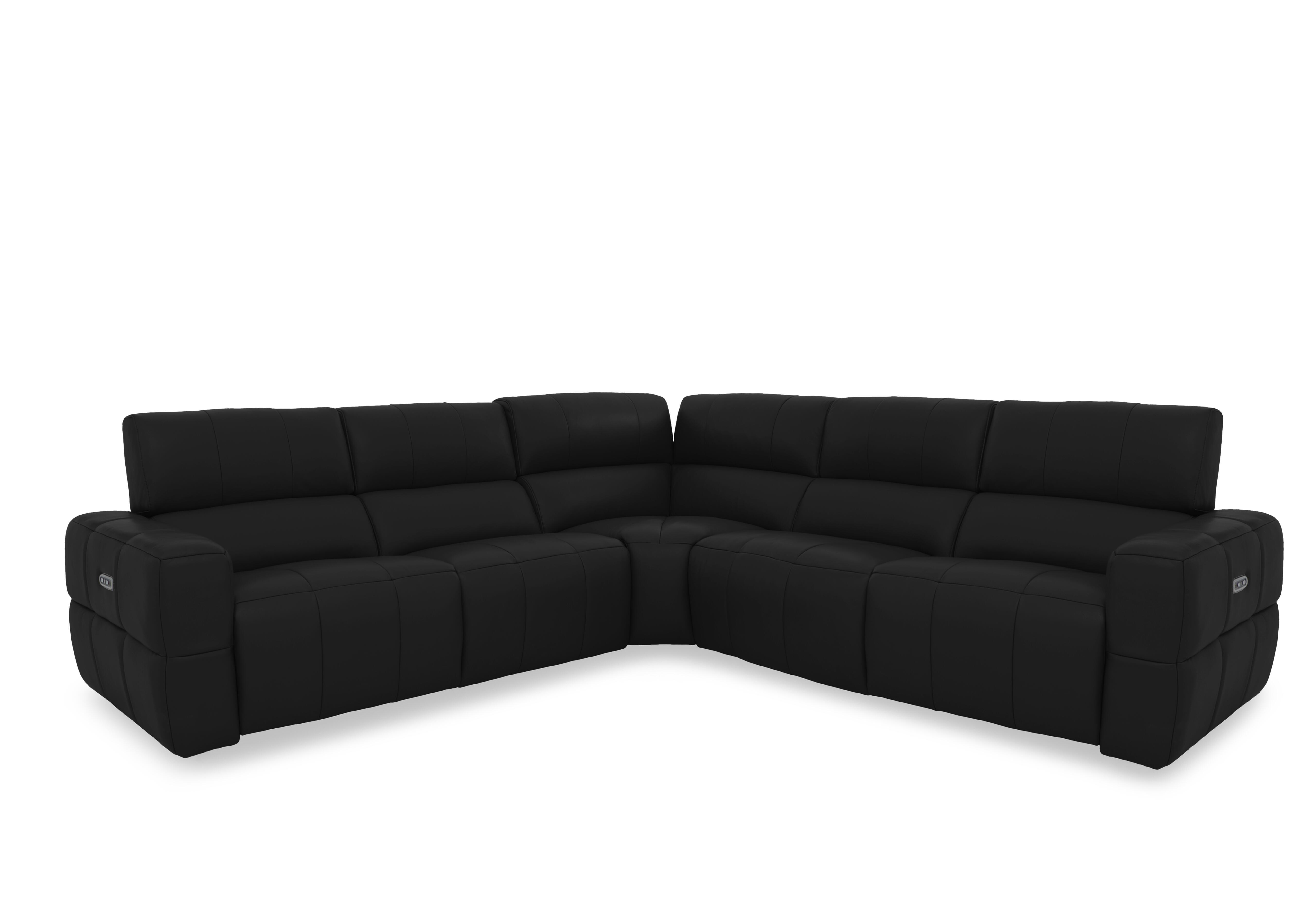 Cube Leather Large Power Recliner Corner Sofa with Power Headrests in Oslo Jet Black Cat-40/23 on Furniture Village