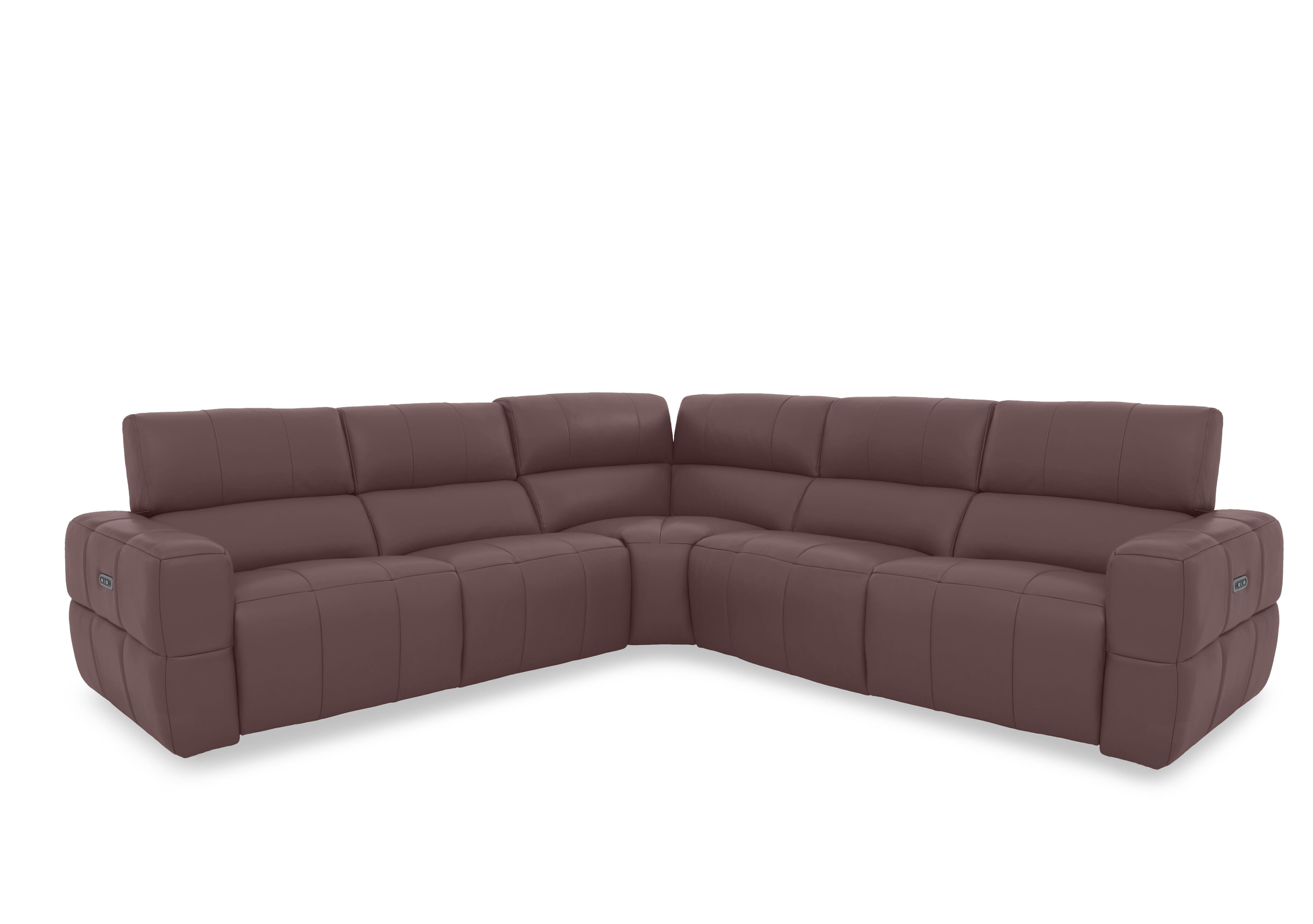 Cube Leather Large Power Recliner Corner Sofa with Power Headrests in Oslo Mulberry Cat-40/30 on Furniture Village