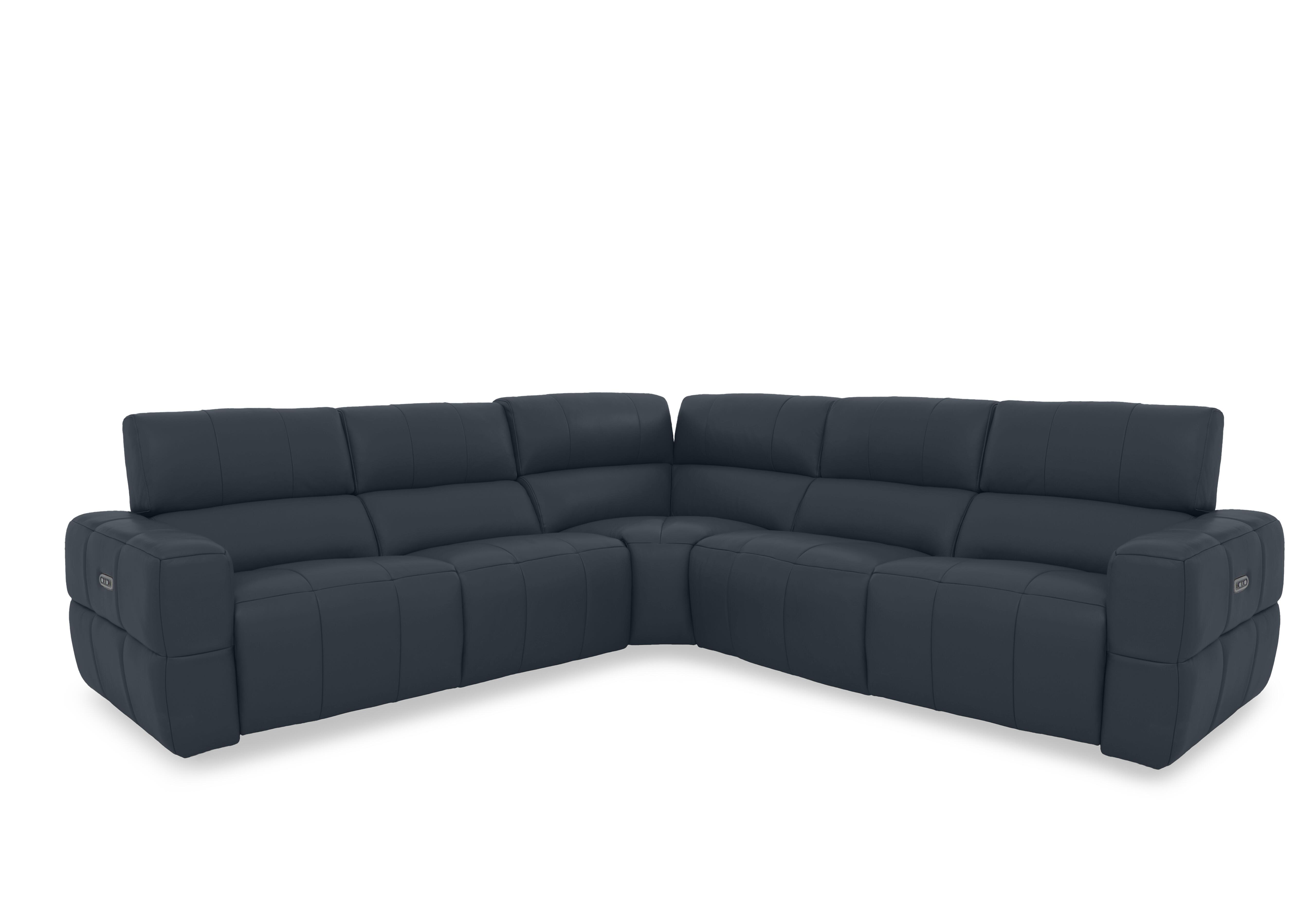 Cube Leather Large Power Recliner Corner Sofa with Power Headrests in Oslo Navy Cat-40/24 on Furniture Village