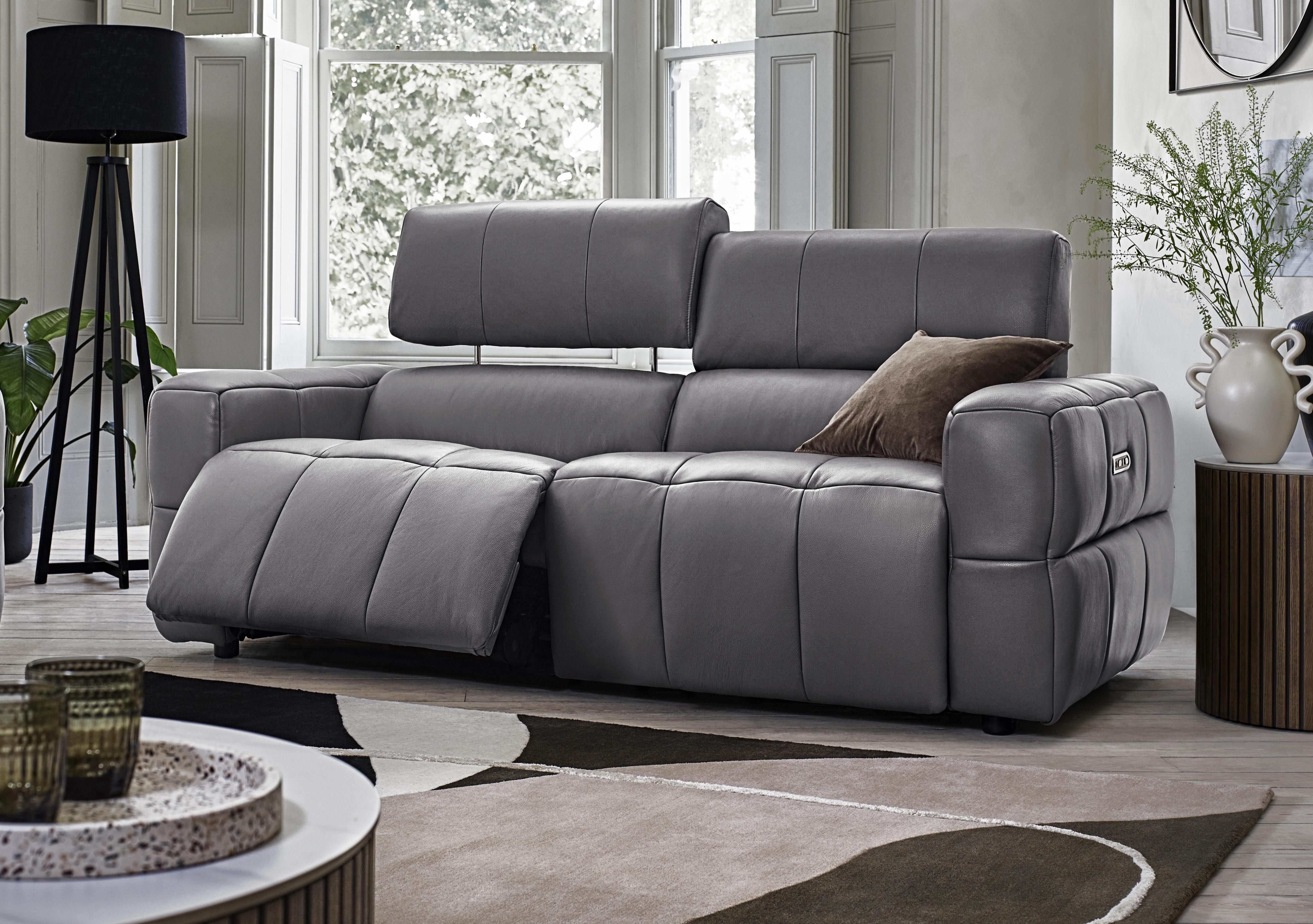 Cube Leather 3 Seater Power Recliner Sofa with Power Headrests in  on Furniture Village