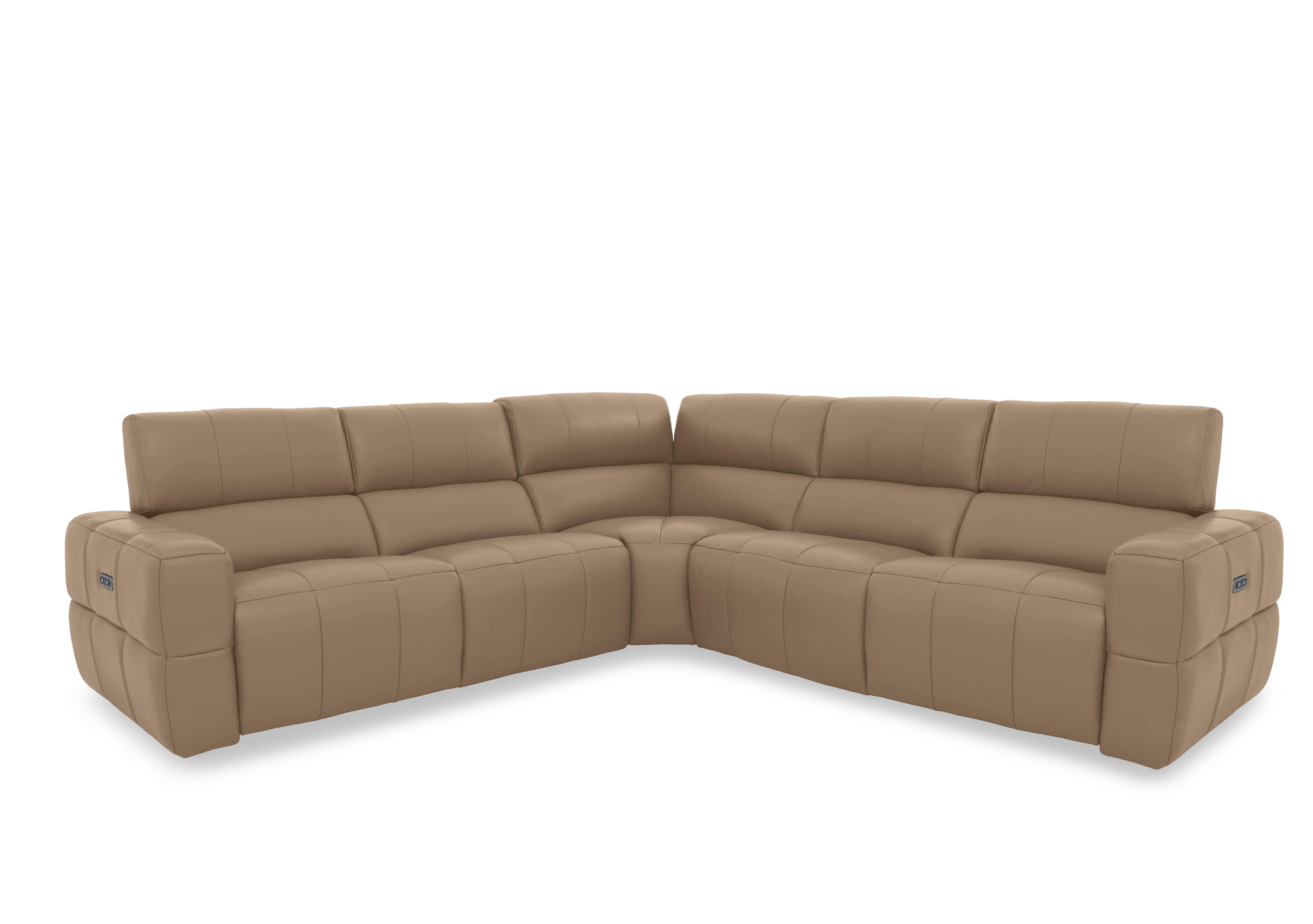 Cube Leather 3 Seater Power Recliner Sofa with Power Headrests in Montana Barley Cat-60/06 on Furniture Village