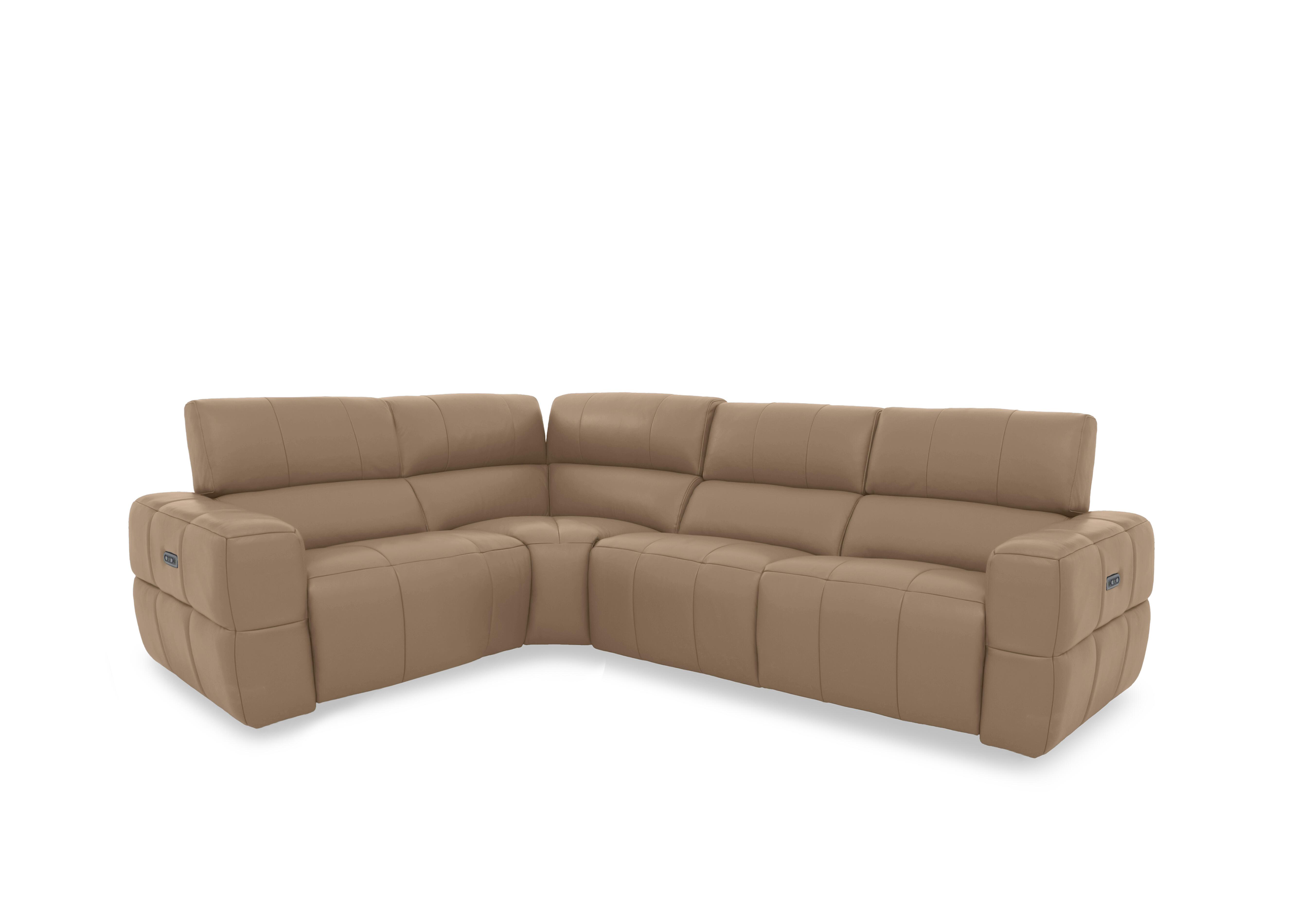 Cube Leather Power Recliner Corner Sofa with Power Headrests in Montana Barley Cat-60/06 on Furniture Village
