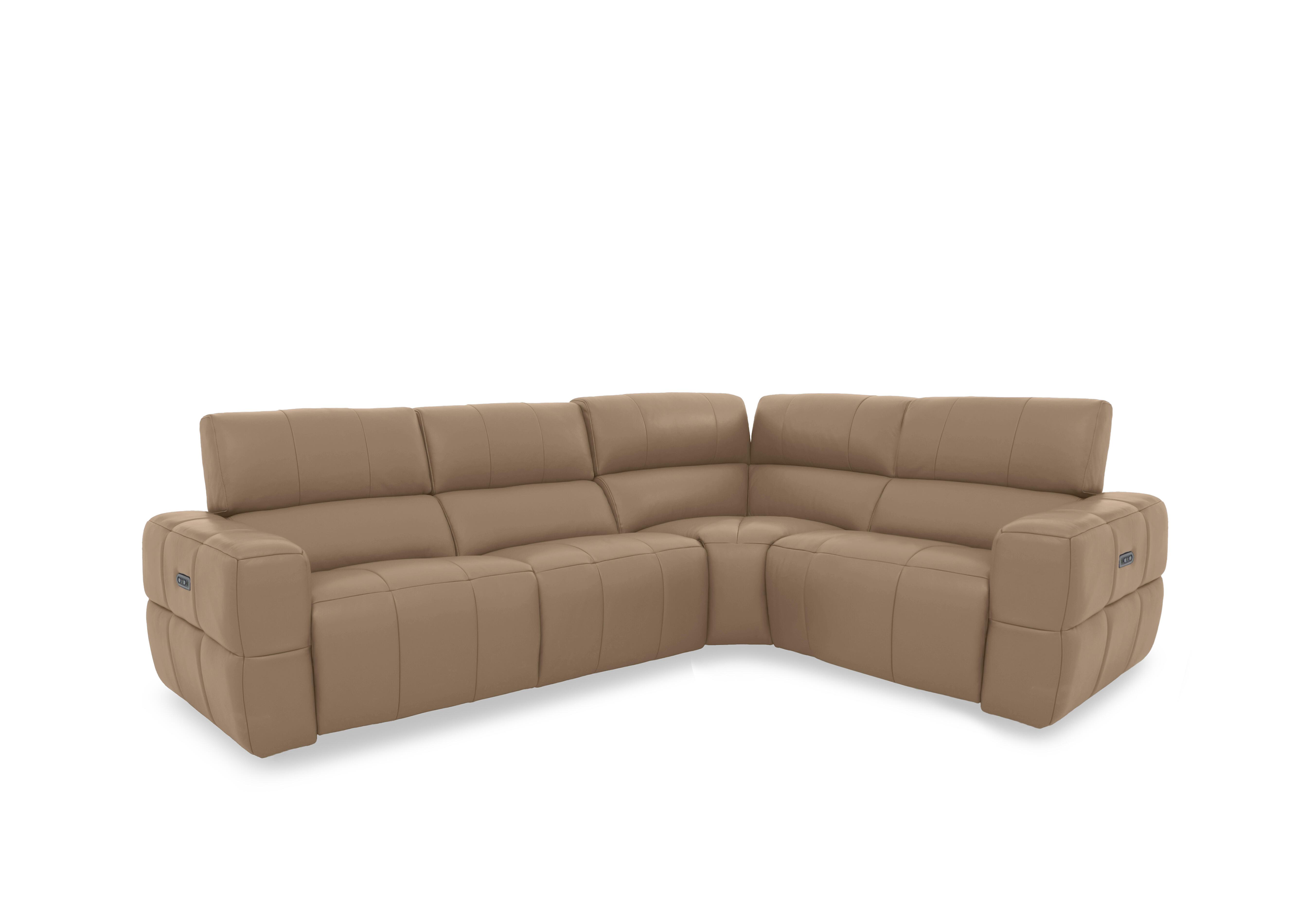 Cube Leather Power Recliner Corner Sofa with Power Headrests in Montana Barley Cat-60/06 on Furniture Village