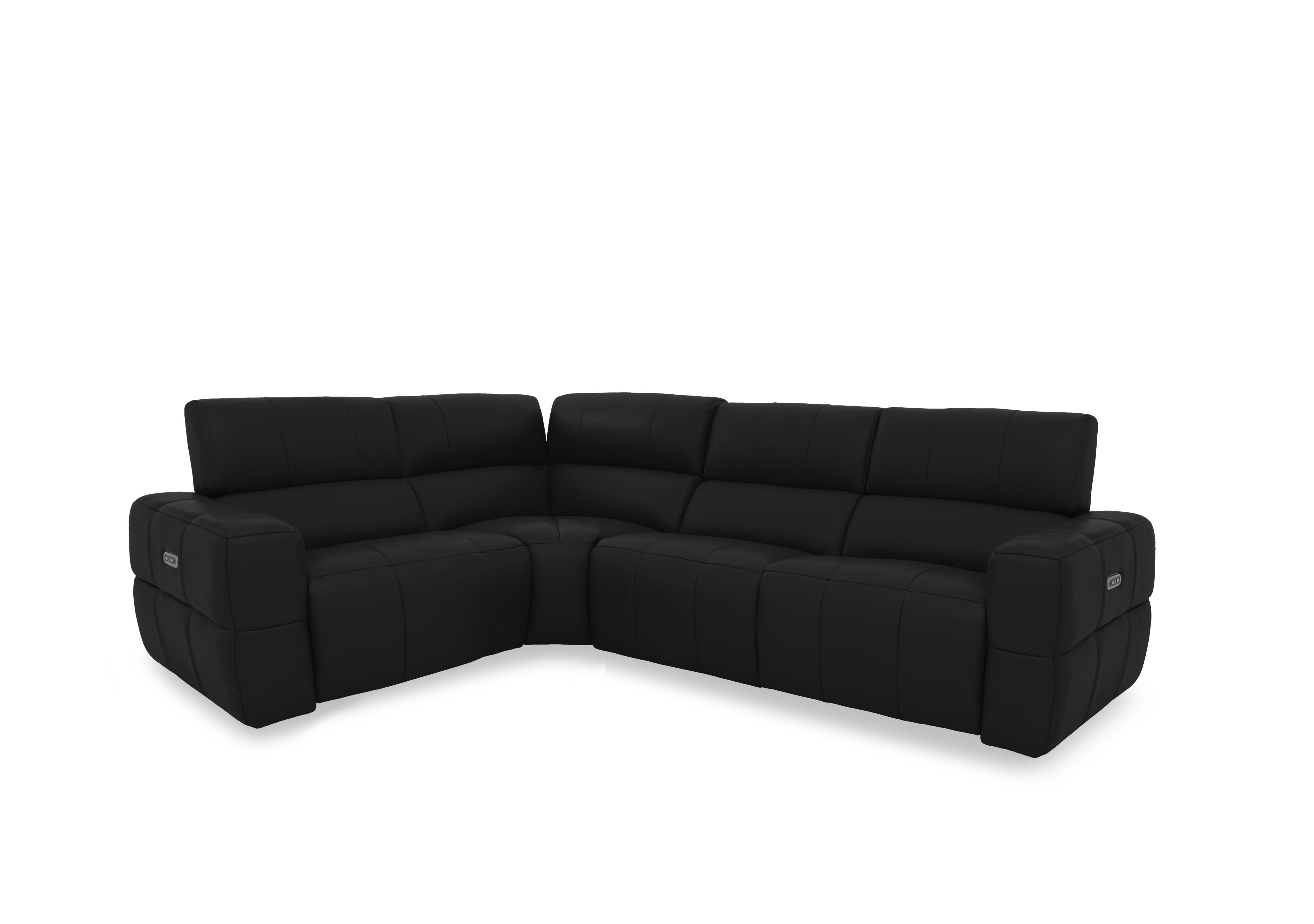 Cube Leather Power Recliner Corner Sofa with Power Headrests in Oslo Jet Black Cat-40/23 on Furniture Village