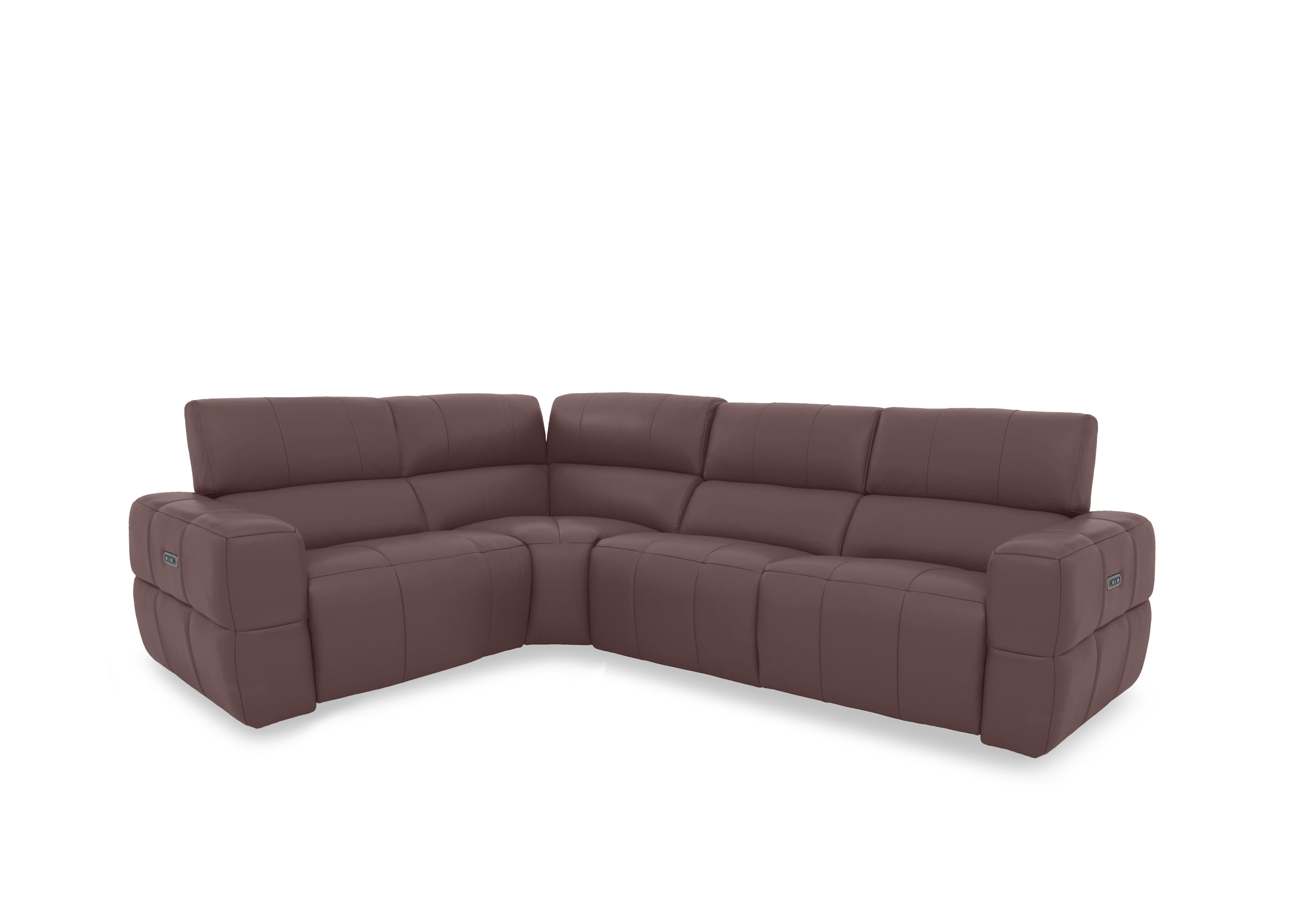 Cube Leather Power Recliner Corner Sofa with Power Headrests in Oslo Mulberry Cat-40/30 on Furniture Village